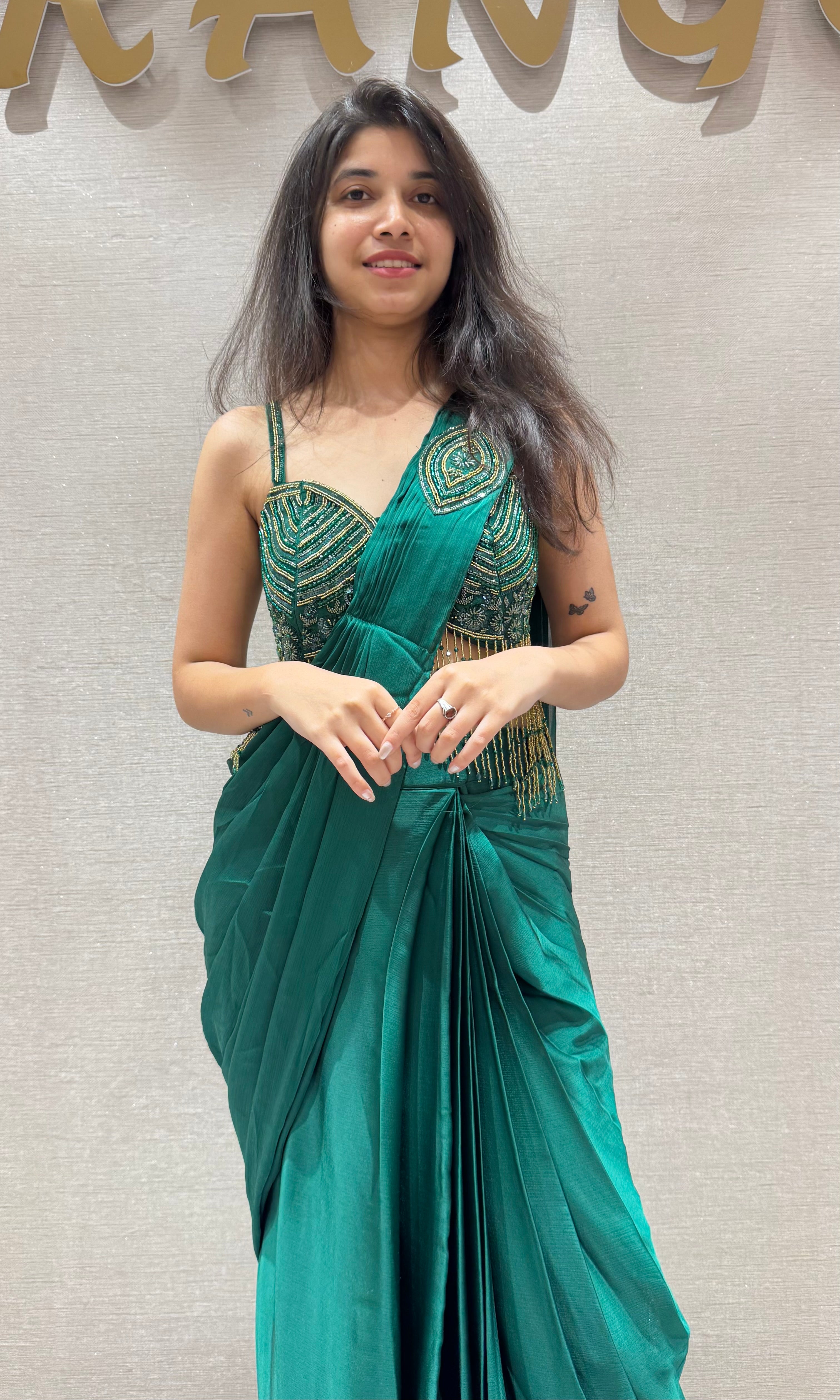 Green DRAPE SAREE WITH CORSET BLOUSE
