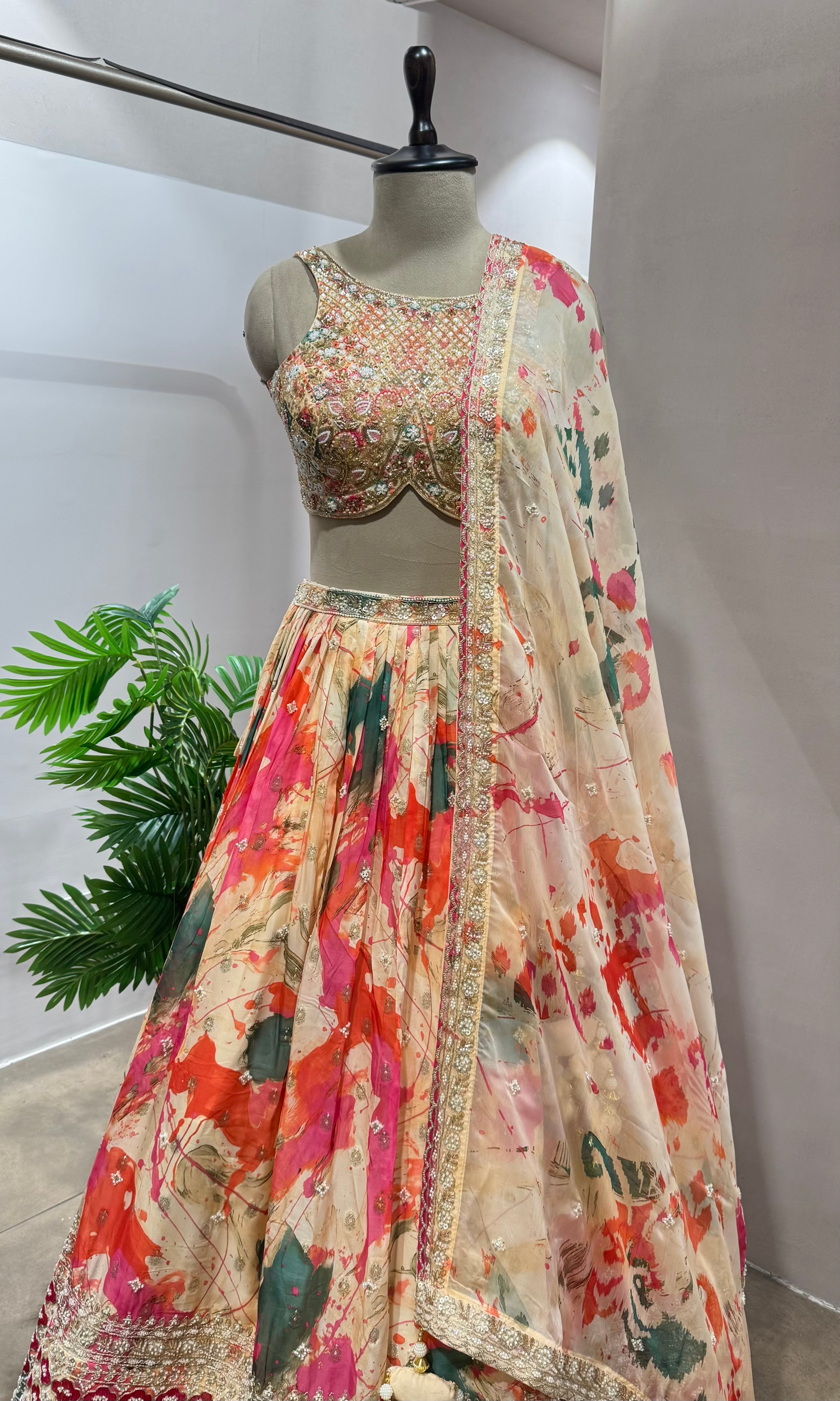 Peach FLORAL INTRICATE EMBROIDERY Lehenga