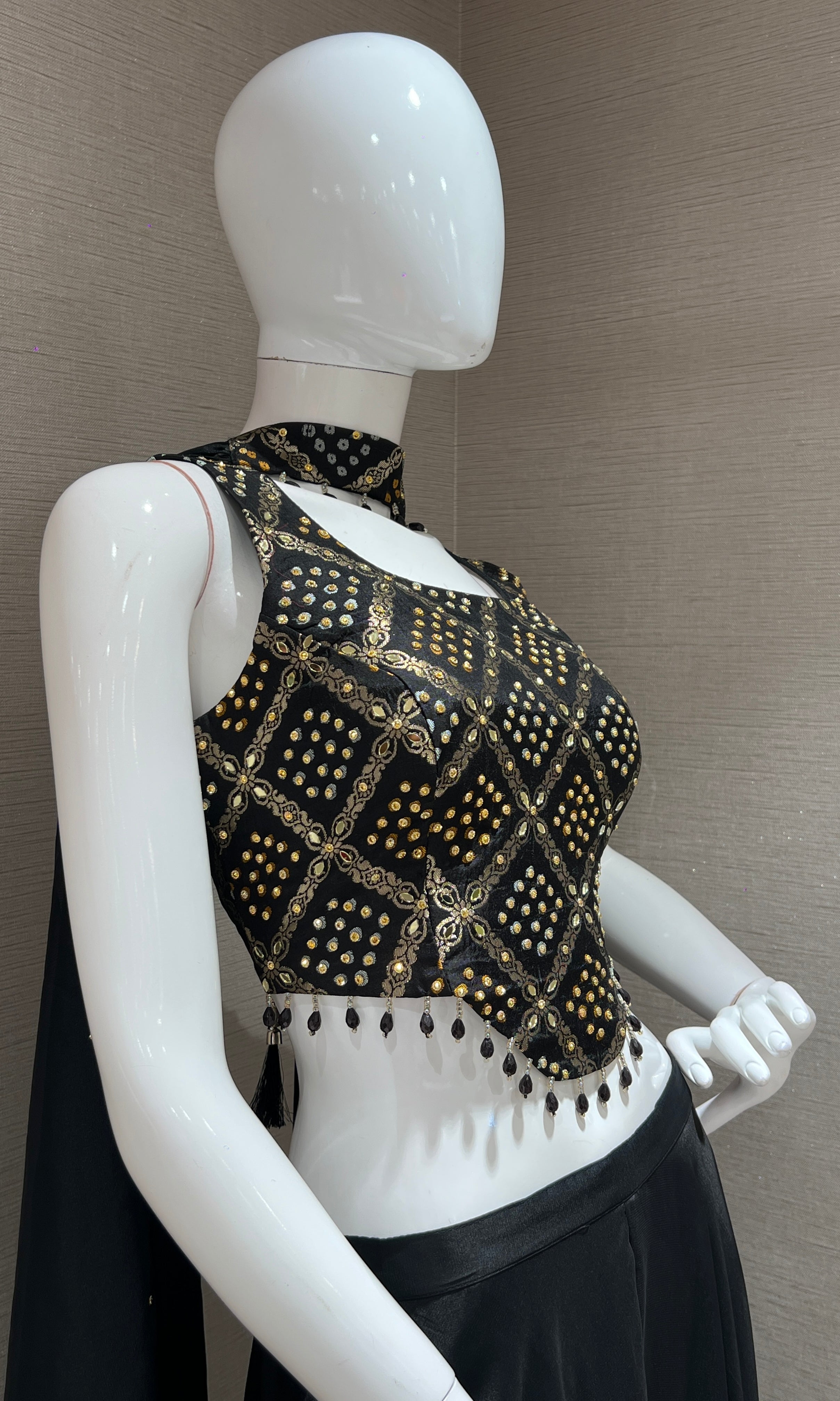 Black and gold palazzo with corset blouse