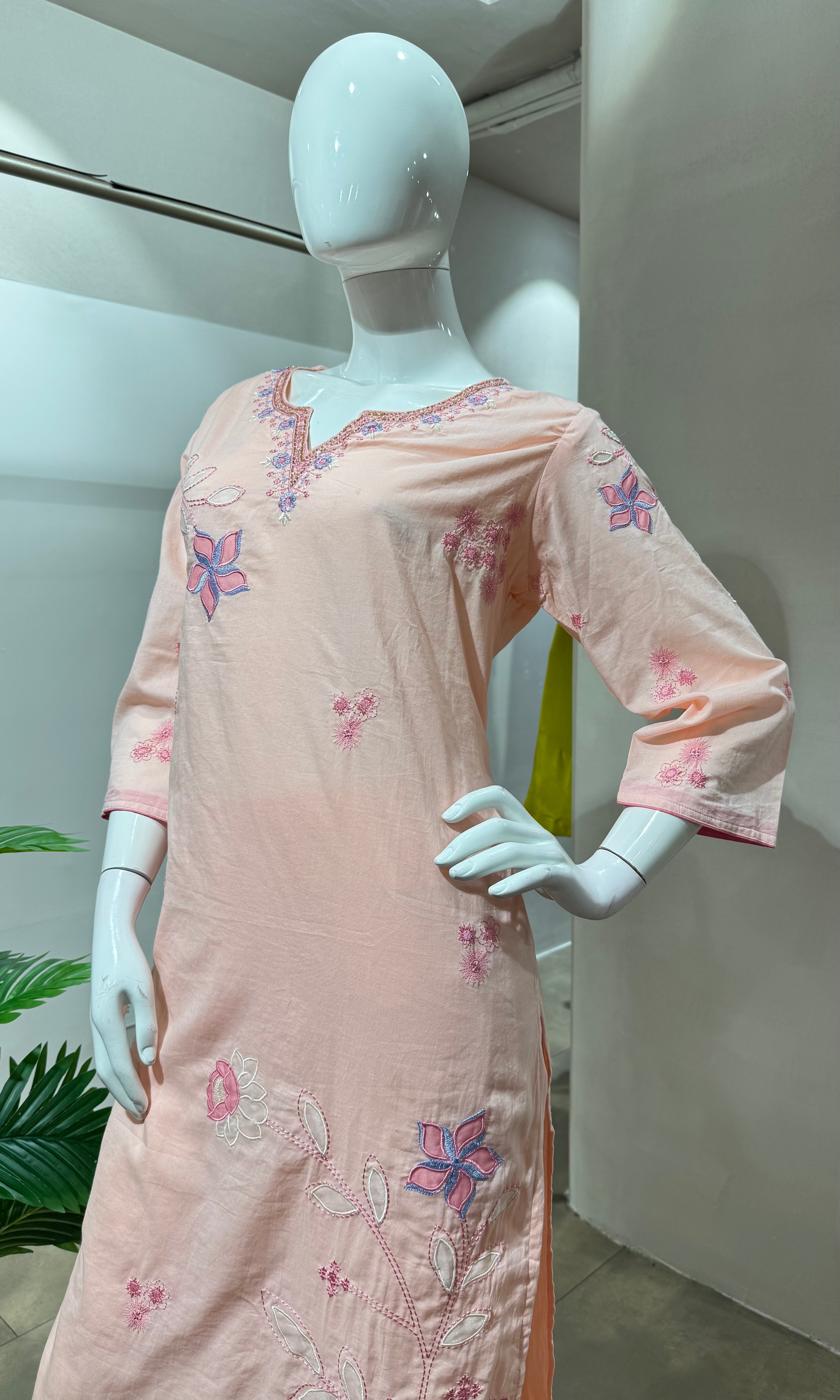 Pink FLORAL MOTIFS COTTON KURTA SET