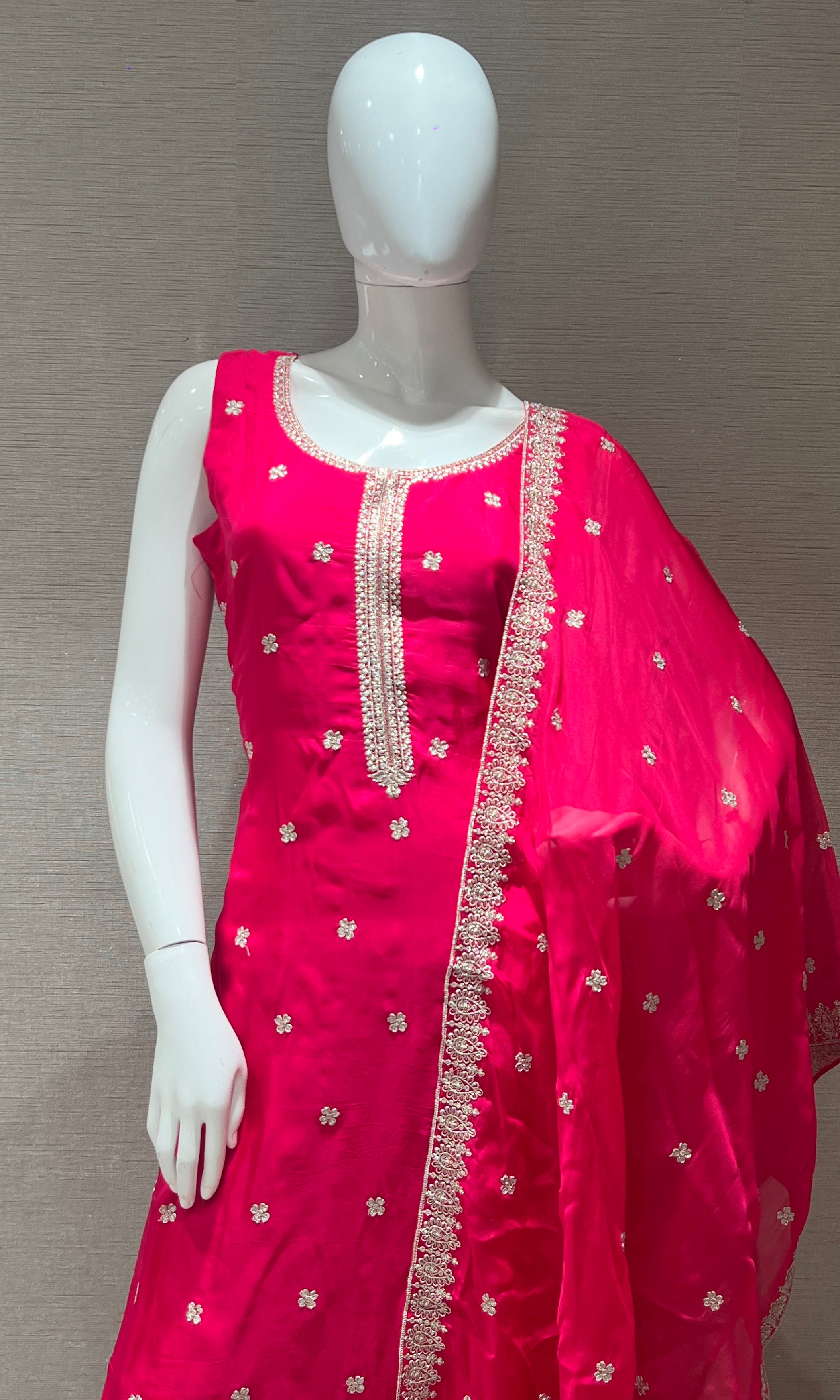 Fuchsia Pink Embroidered Kurta Set