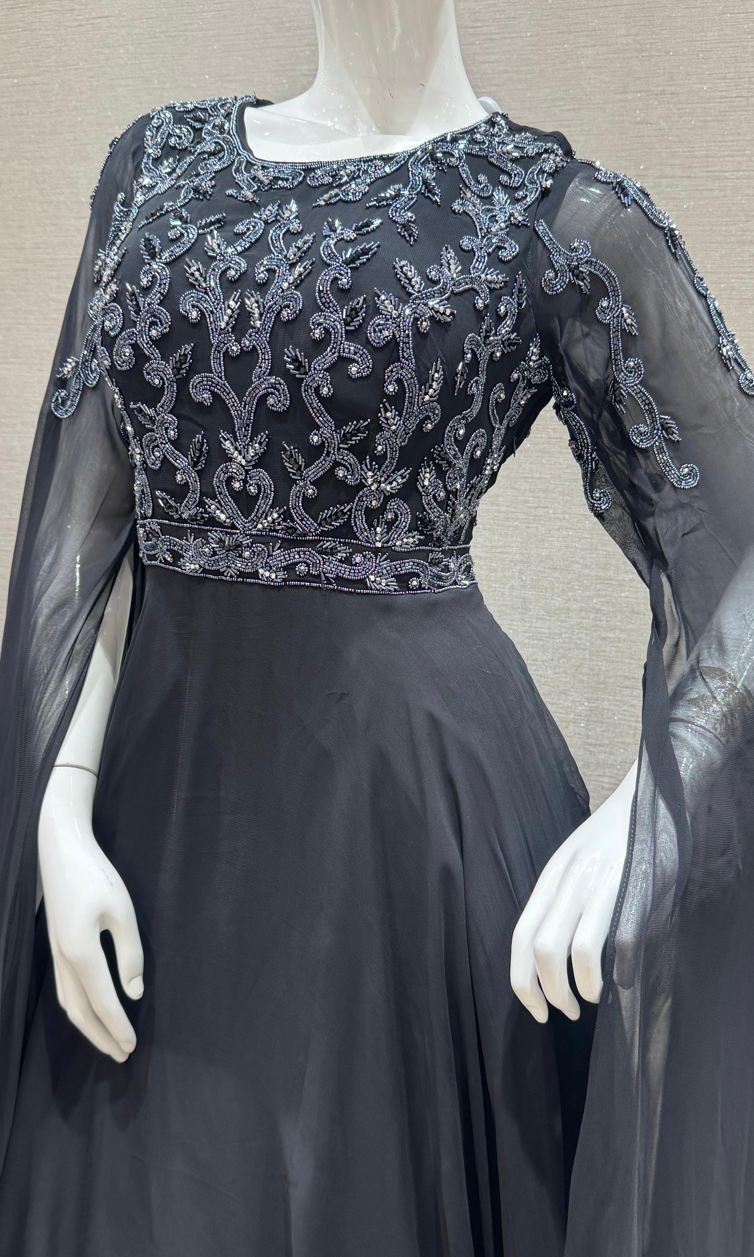 Black long dress with. Butterfly sleeves
