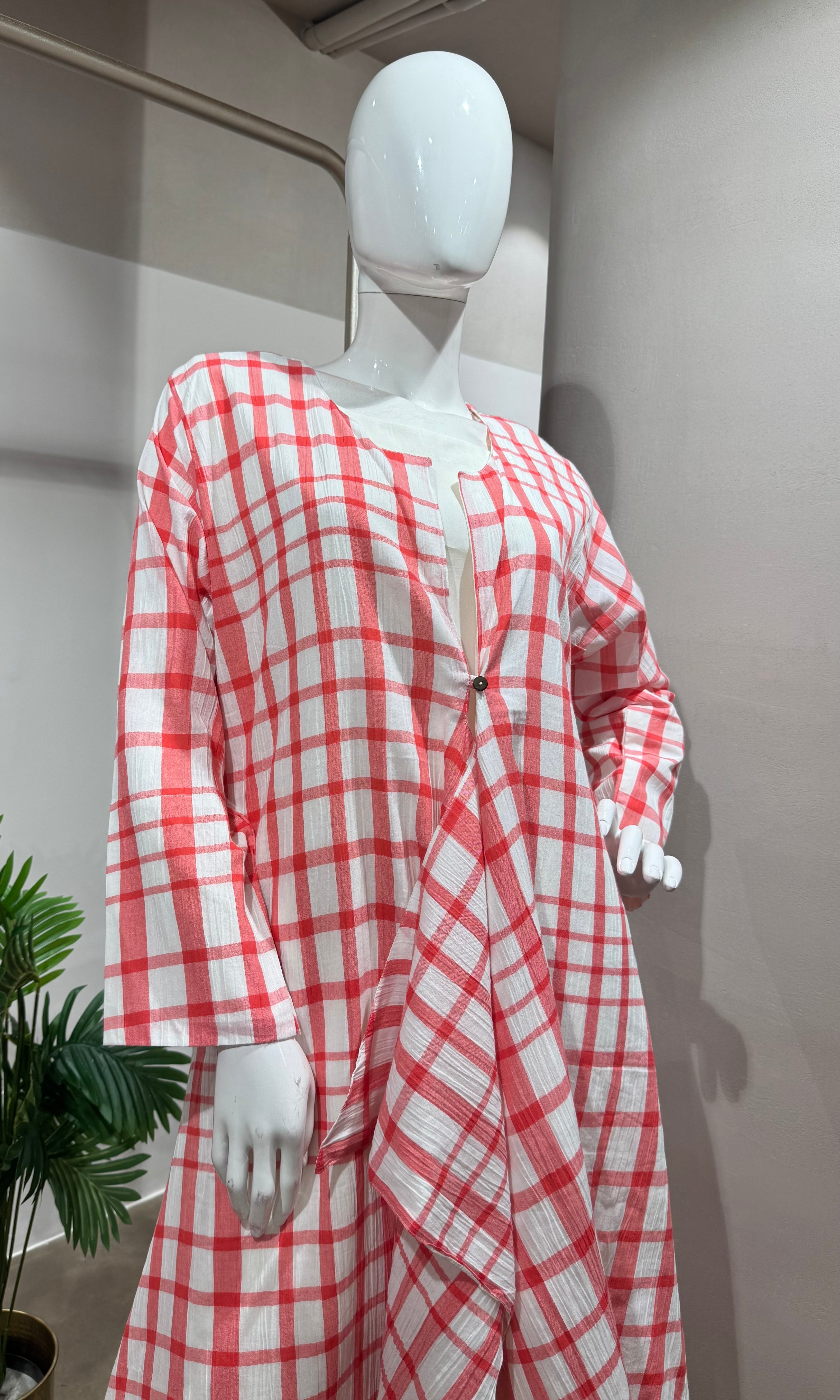 CRE RED AND WHITE Cotton Check DRESS