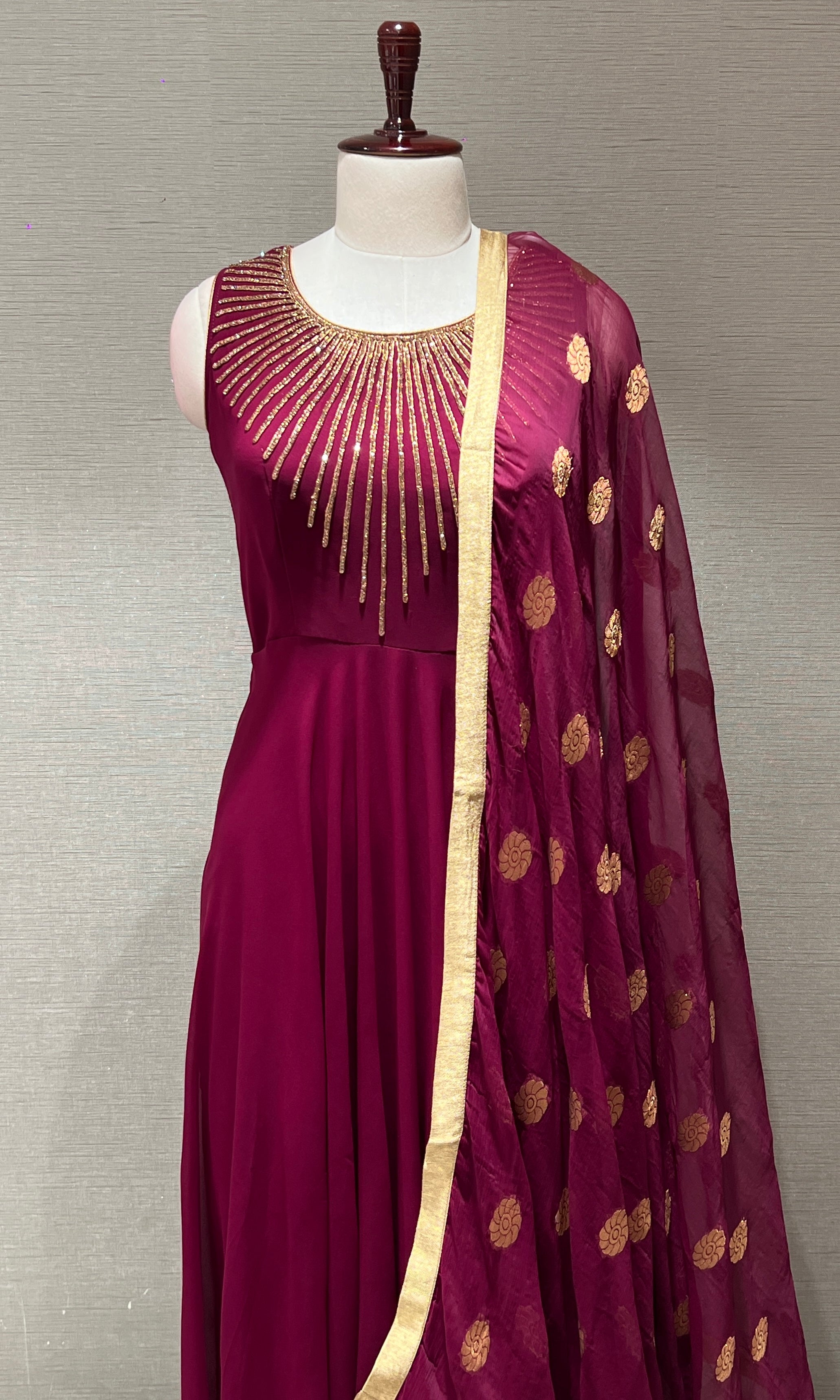 Wine Georgette long dress, maroon red