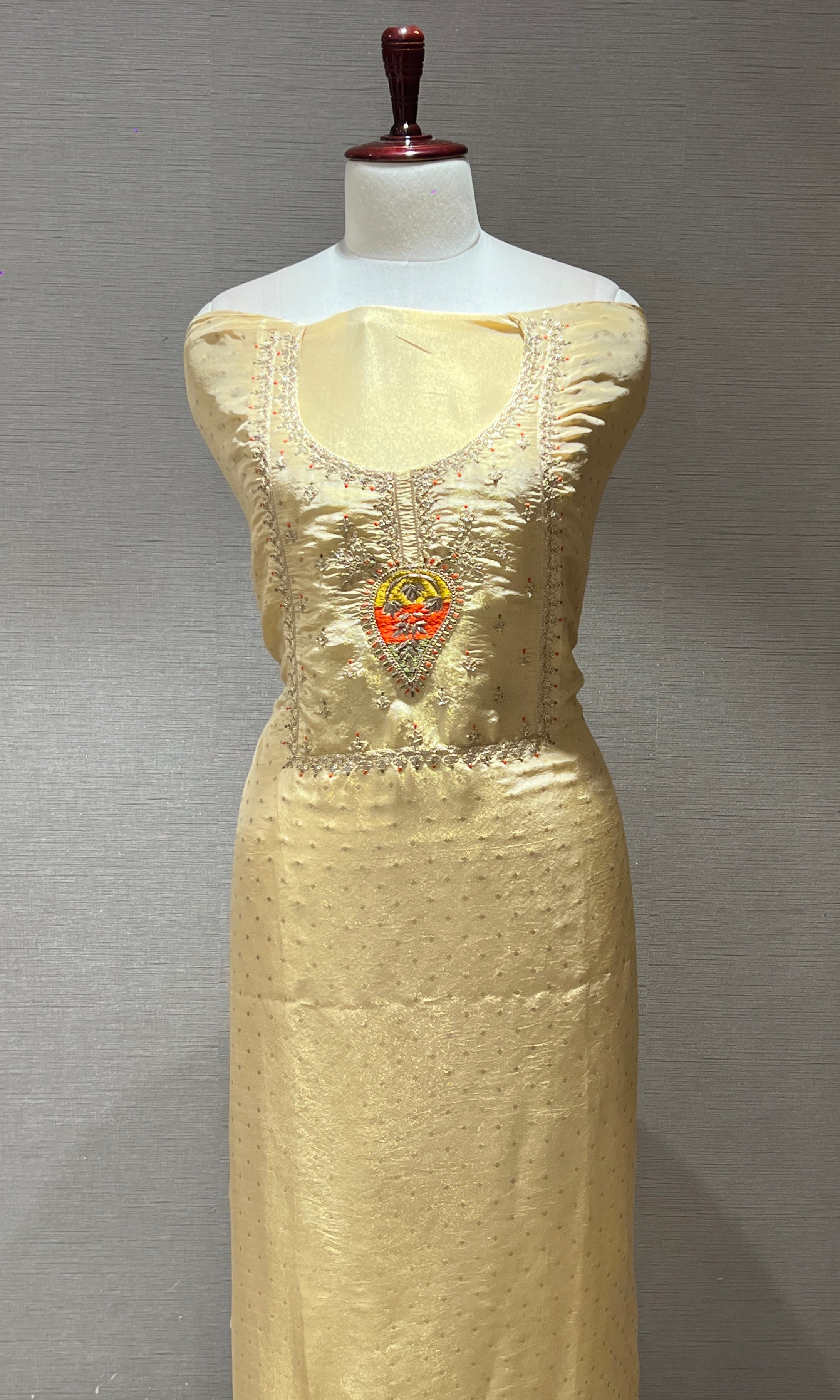Golden Grace Embroidered Dress Material