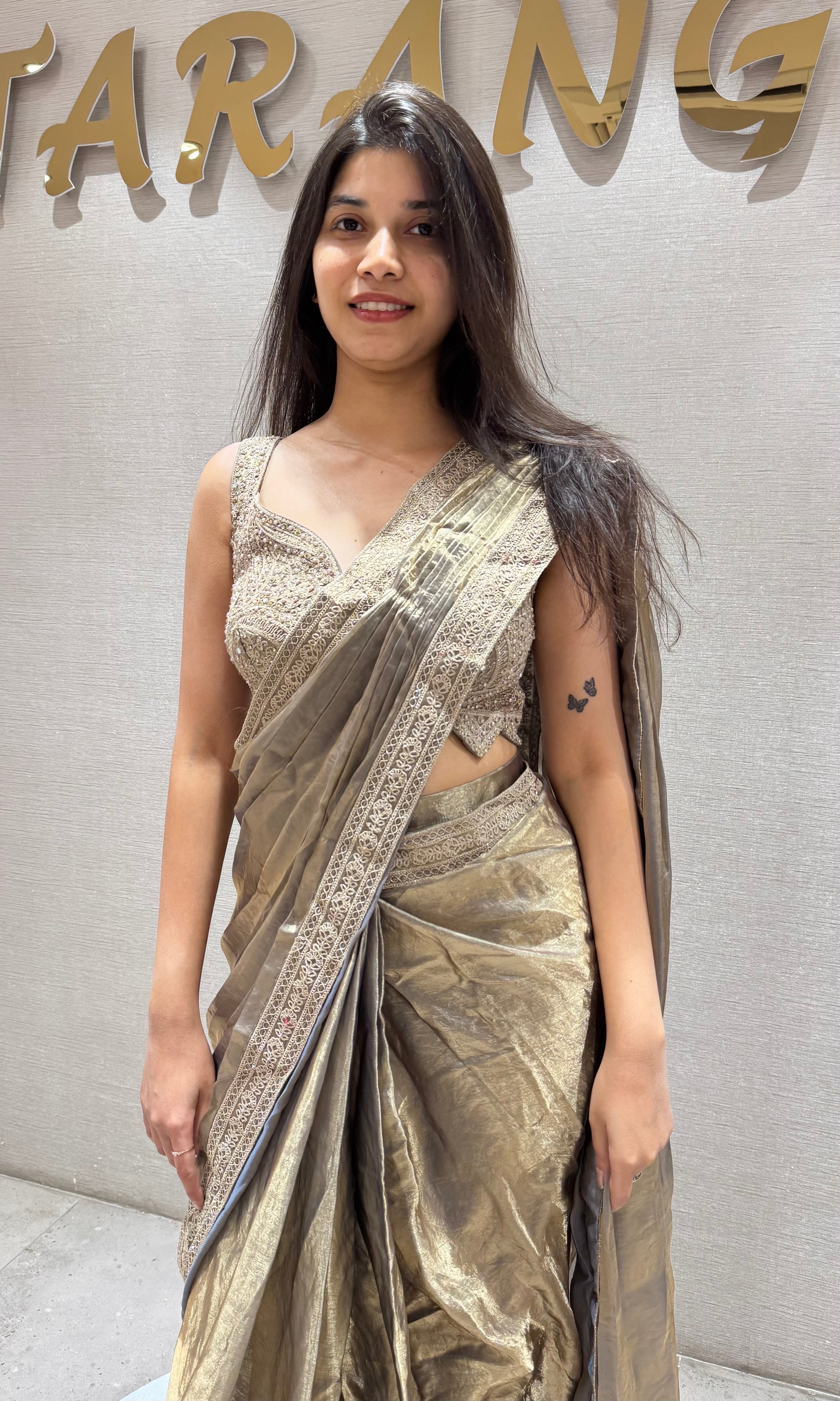 GREY Draped Saree with Embroidered blouse