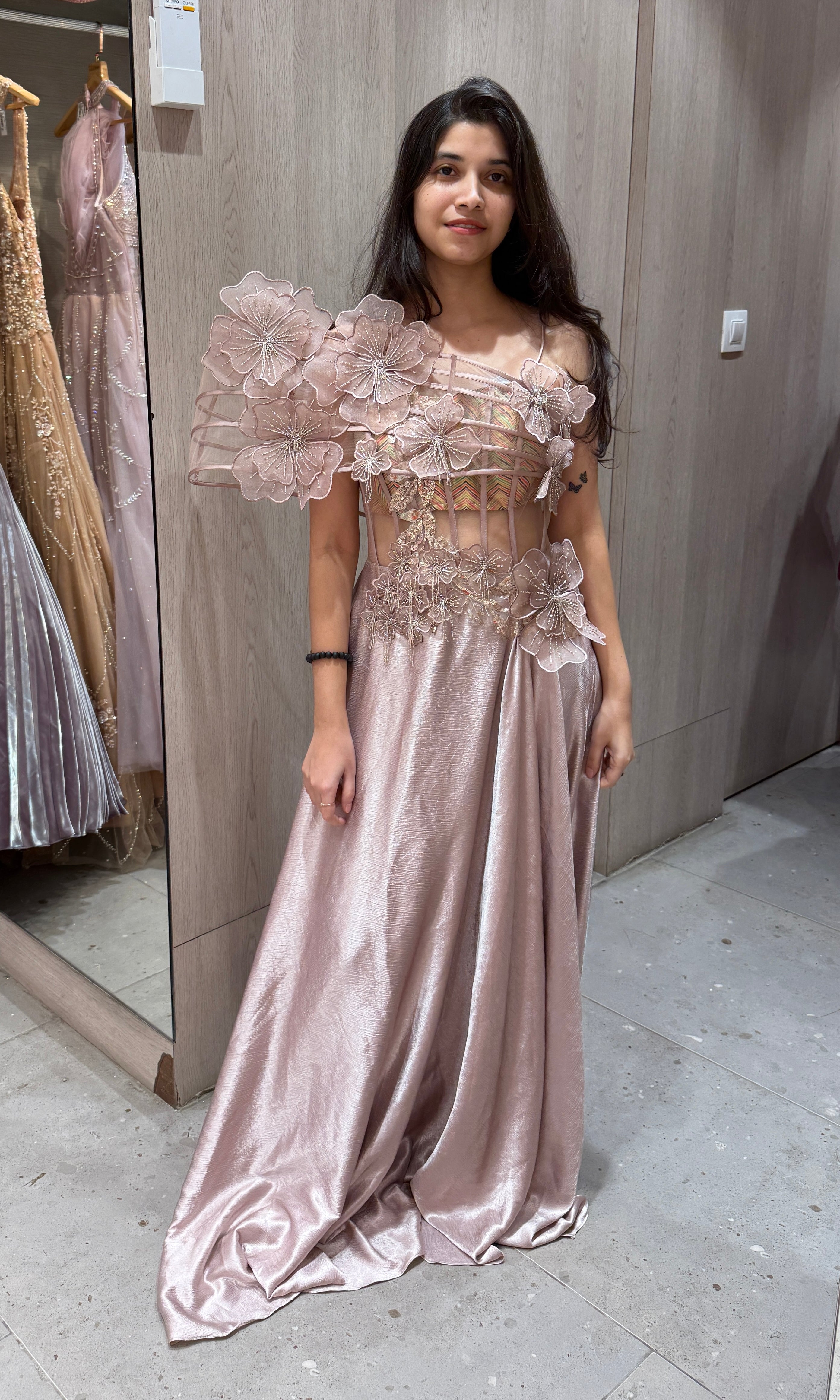 Mowe Gold Floral Applique Gown