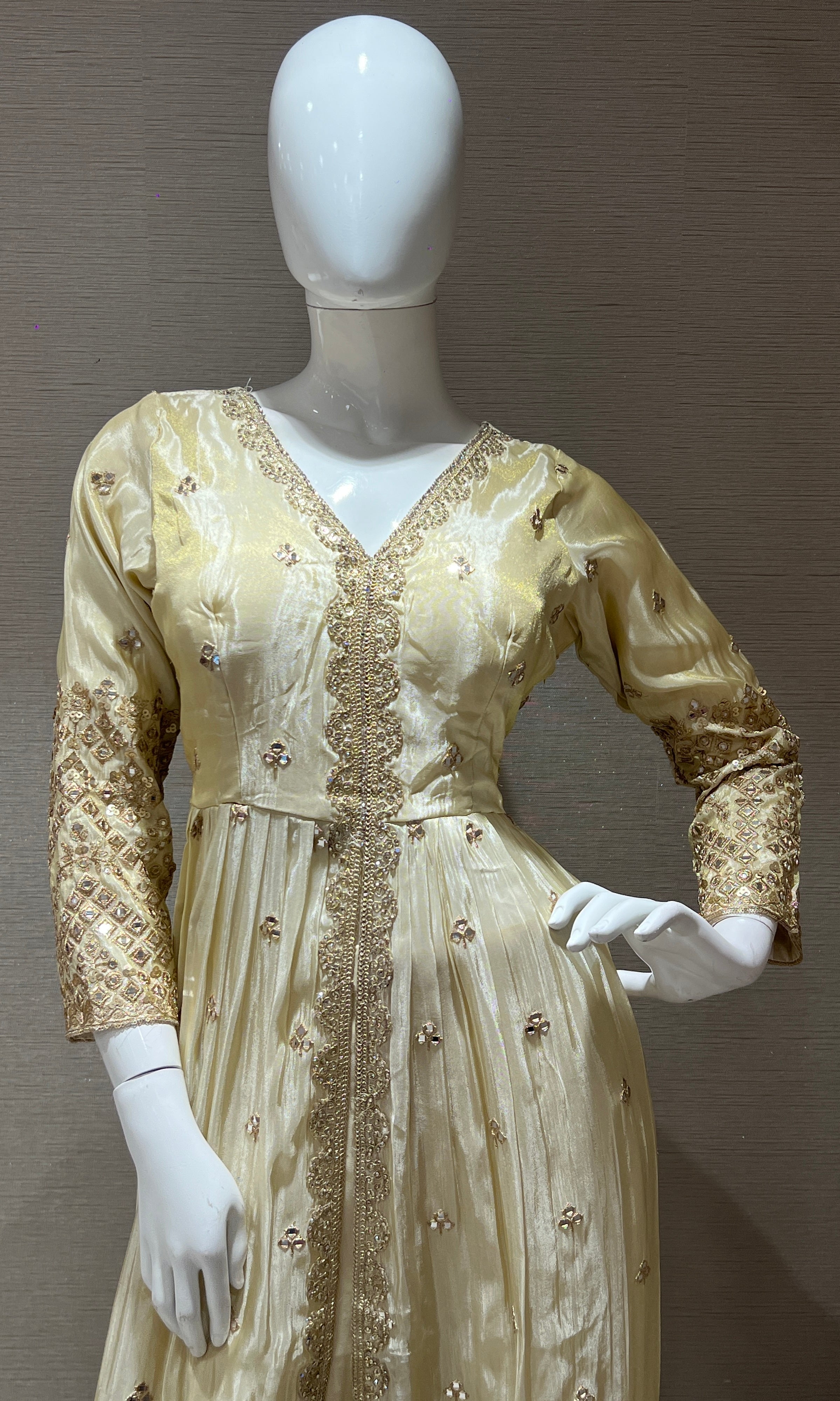 Cream front slit Anarkali kurta set with palazzo