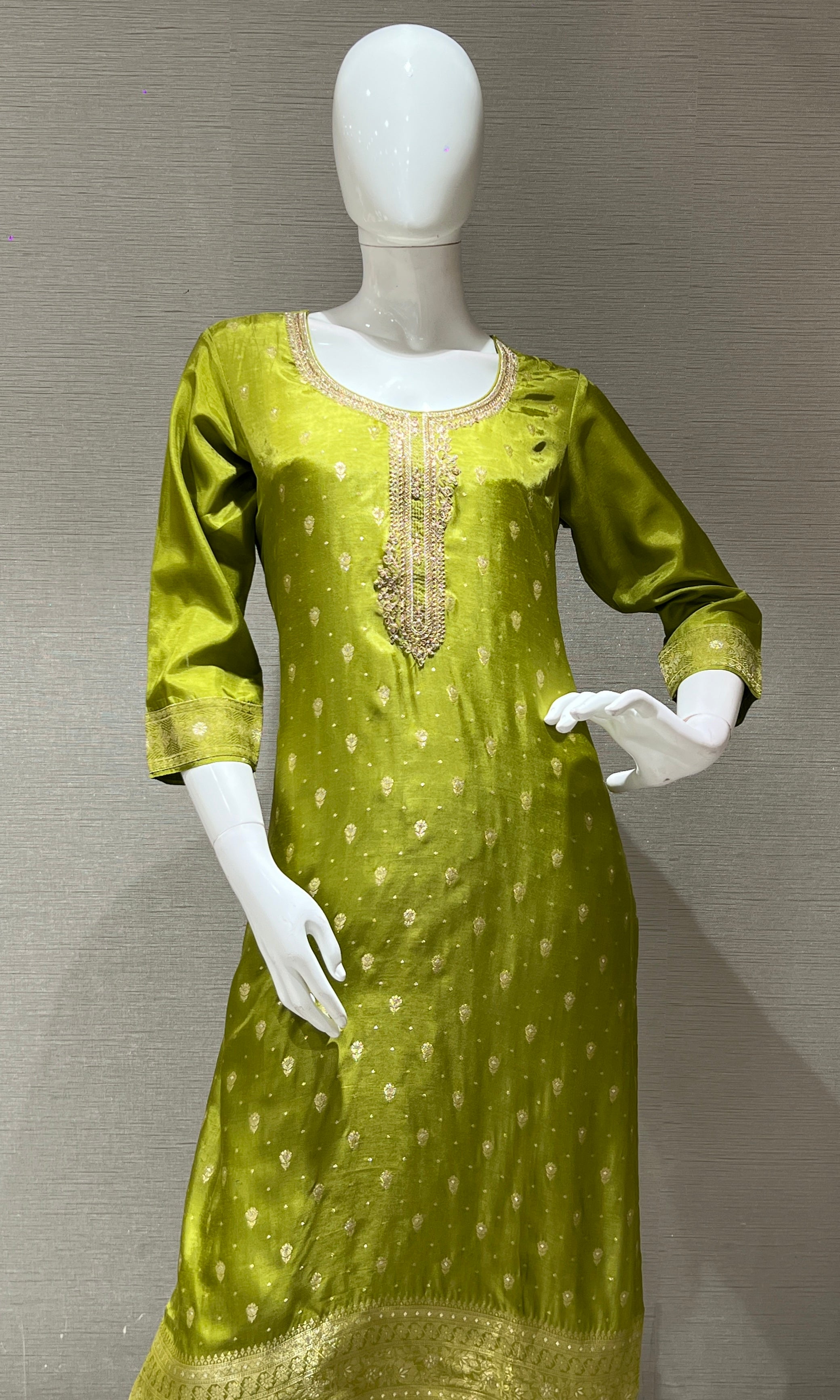 Green and Gold Embroidered Kurta set