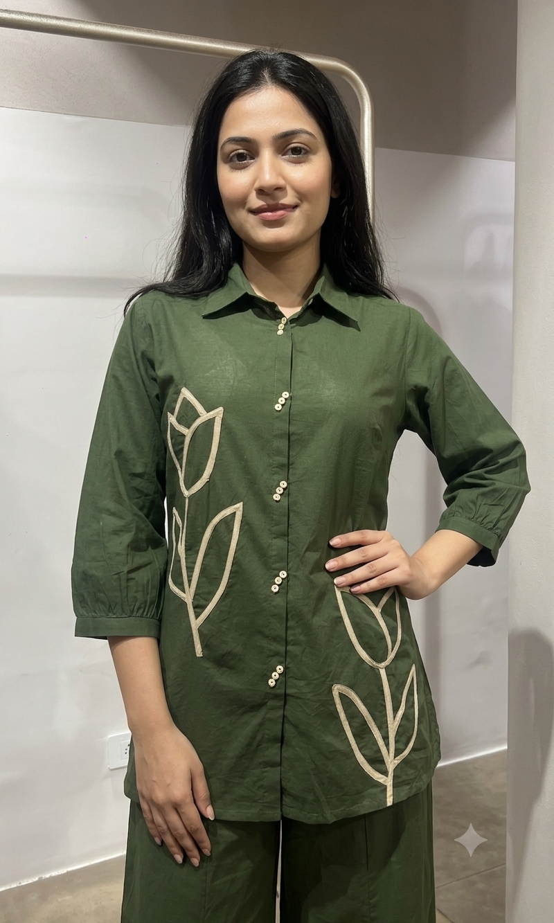 Mehandi green Floral motif cord set