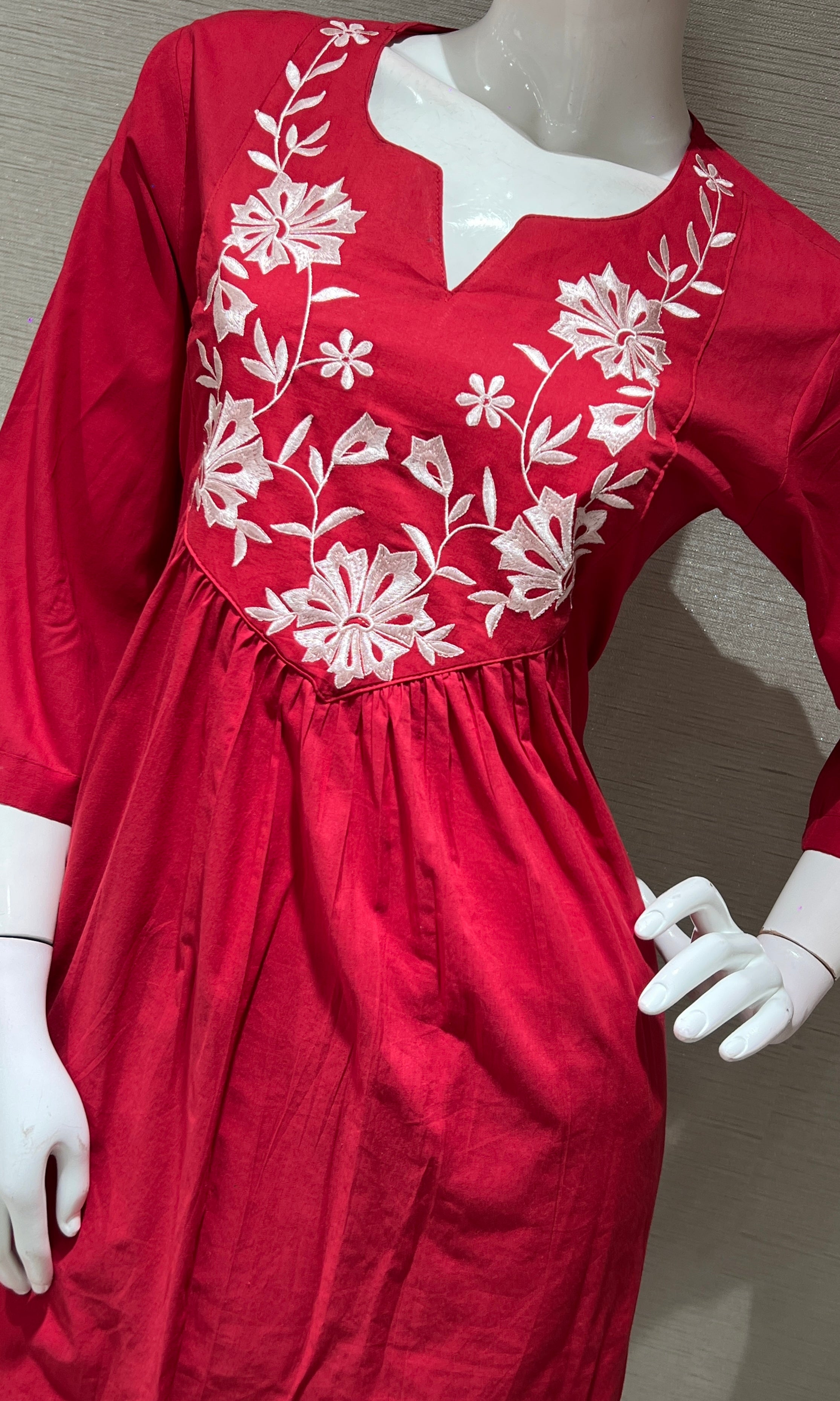 RED FLORAL mul chanderi kurta set