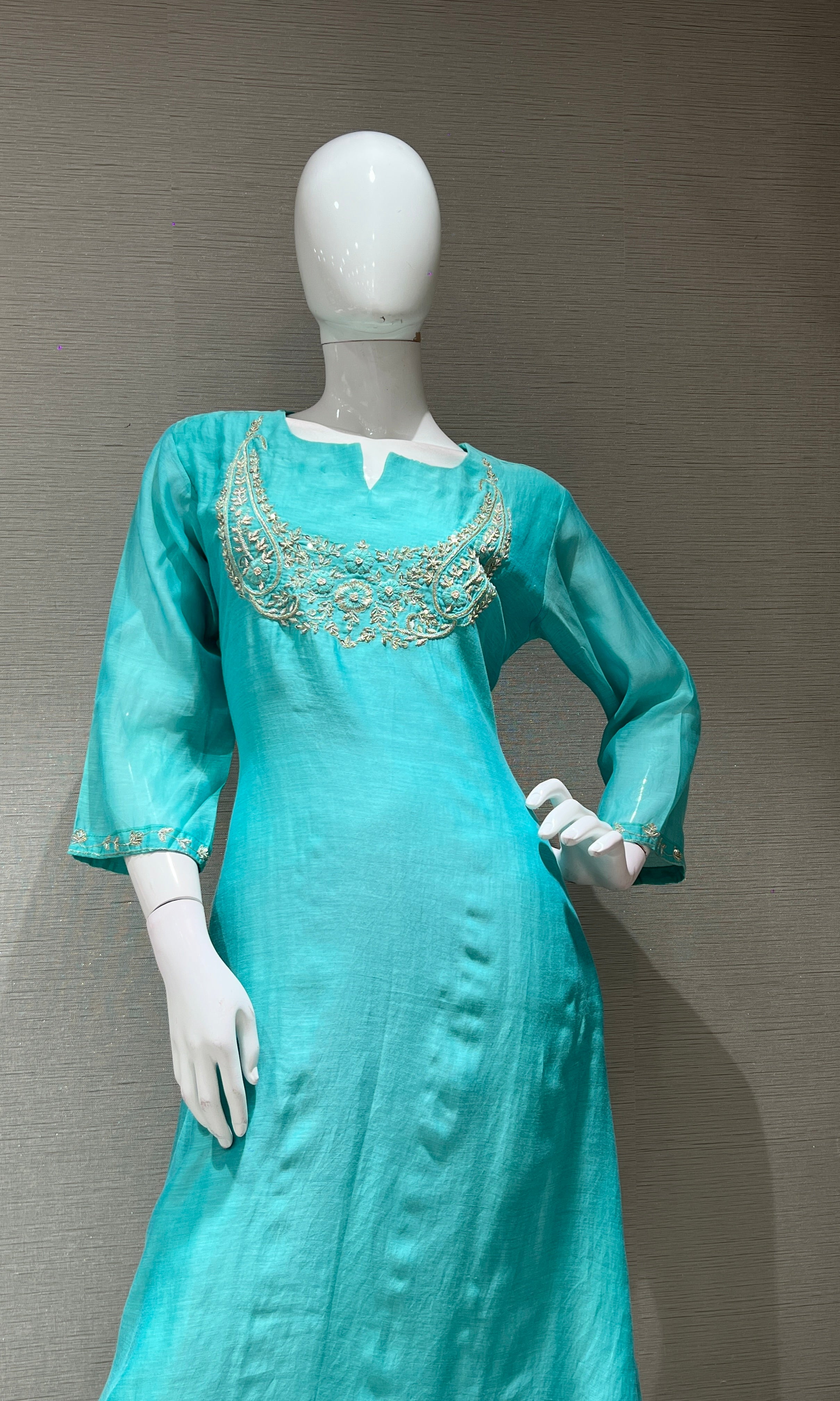 Sea green MUL CHANDERI KURTA SET