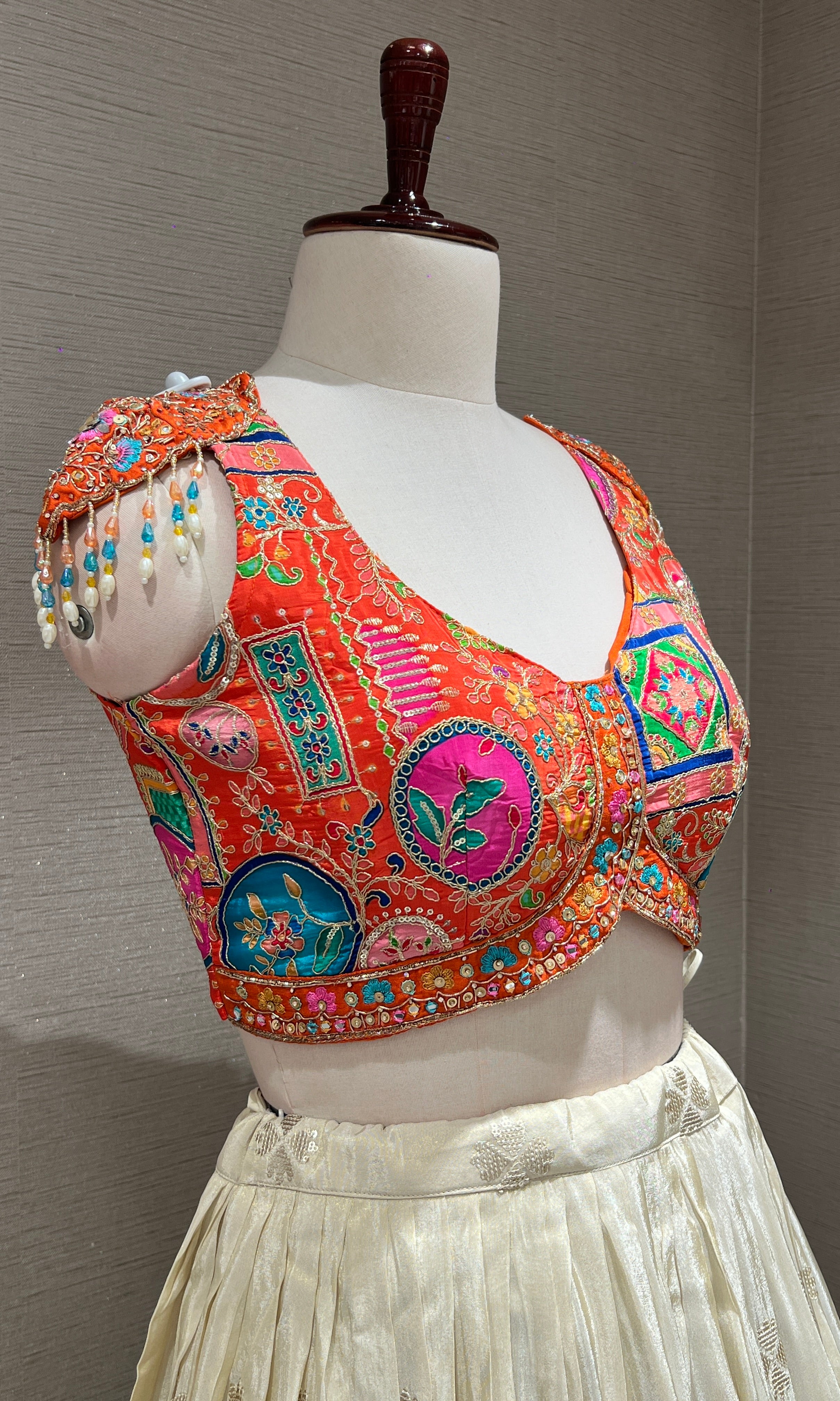 Orange and Cream Embroidered Lehenga
