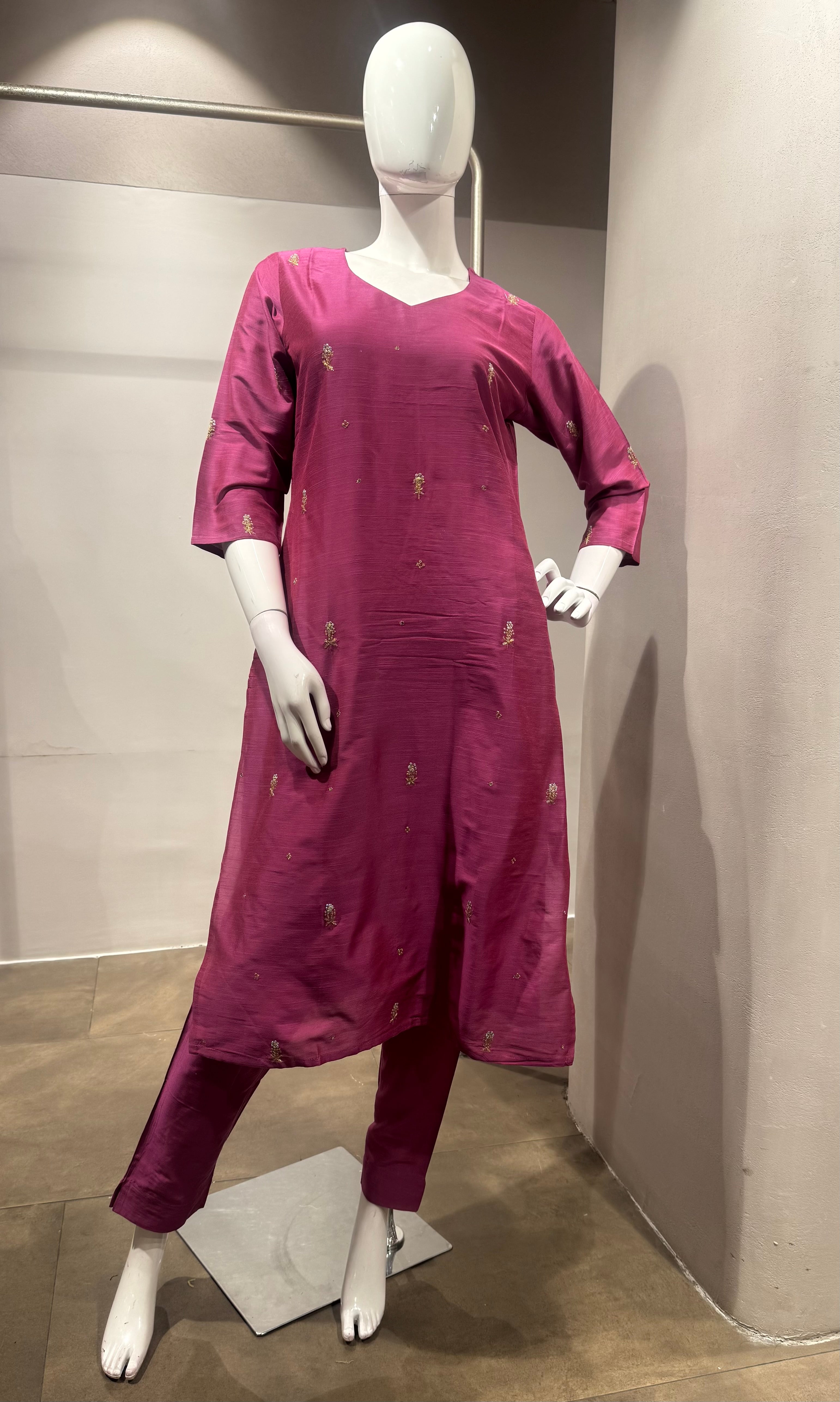 Fuchsia Pink Raw Silk Kurta Set with Banarasi Dupatta