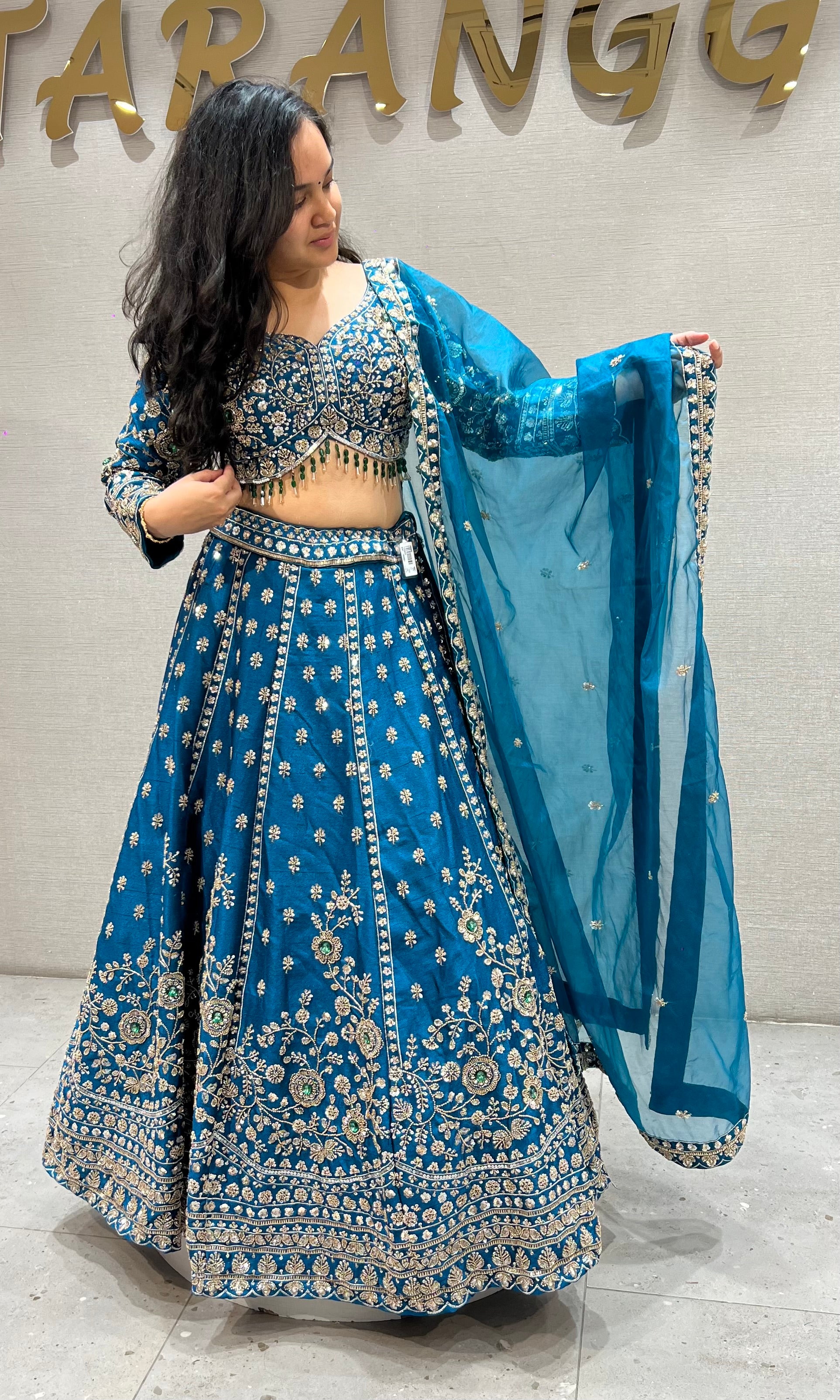 Blue Embroidered Lehenga Choli Set with Net Dupatta
