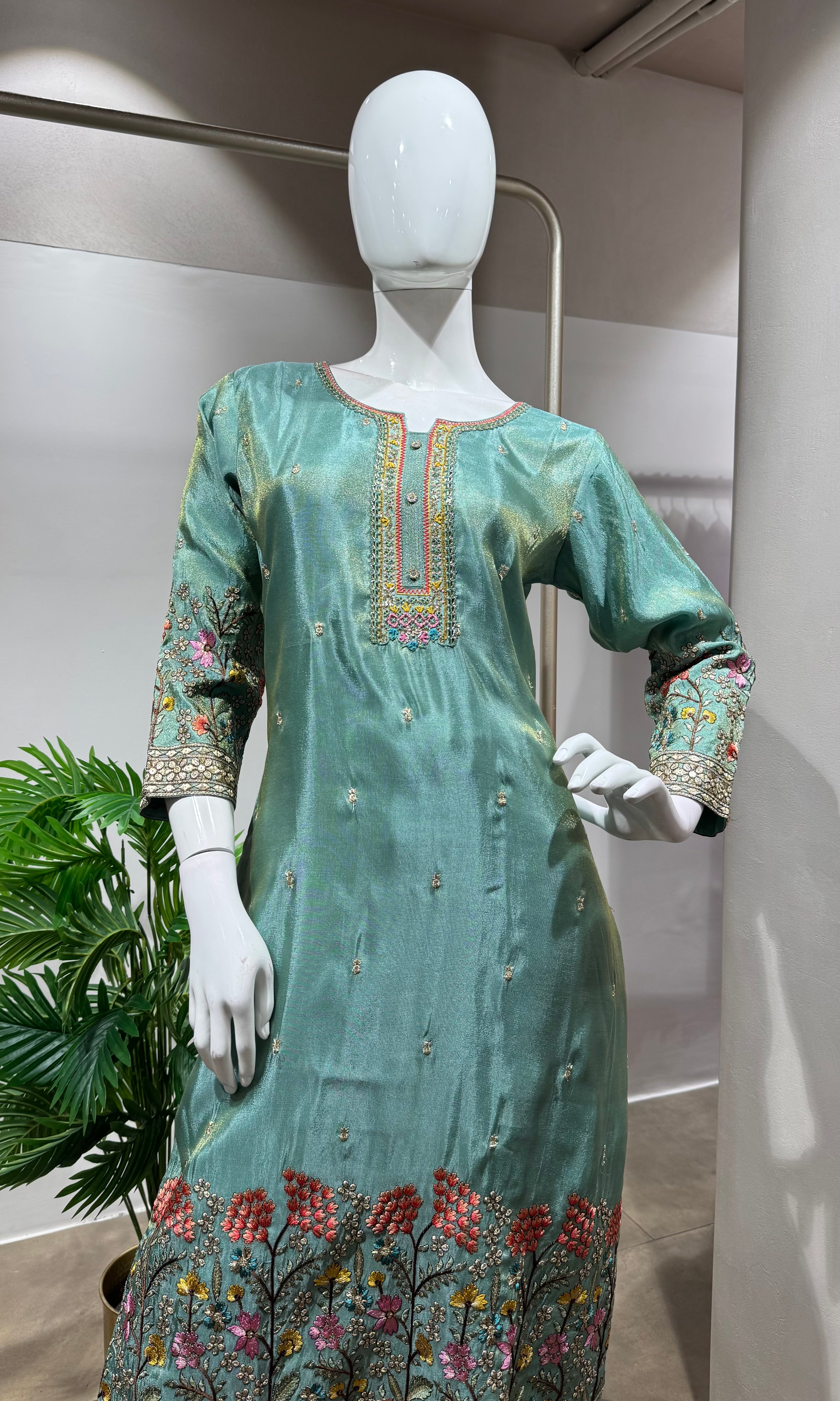 GREEN Festive Wear Straight Cut Suit