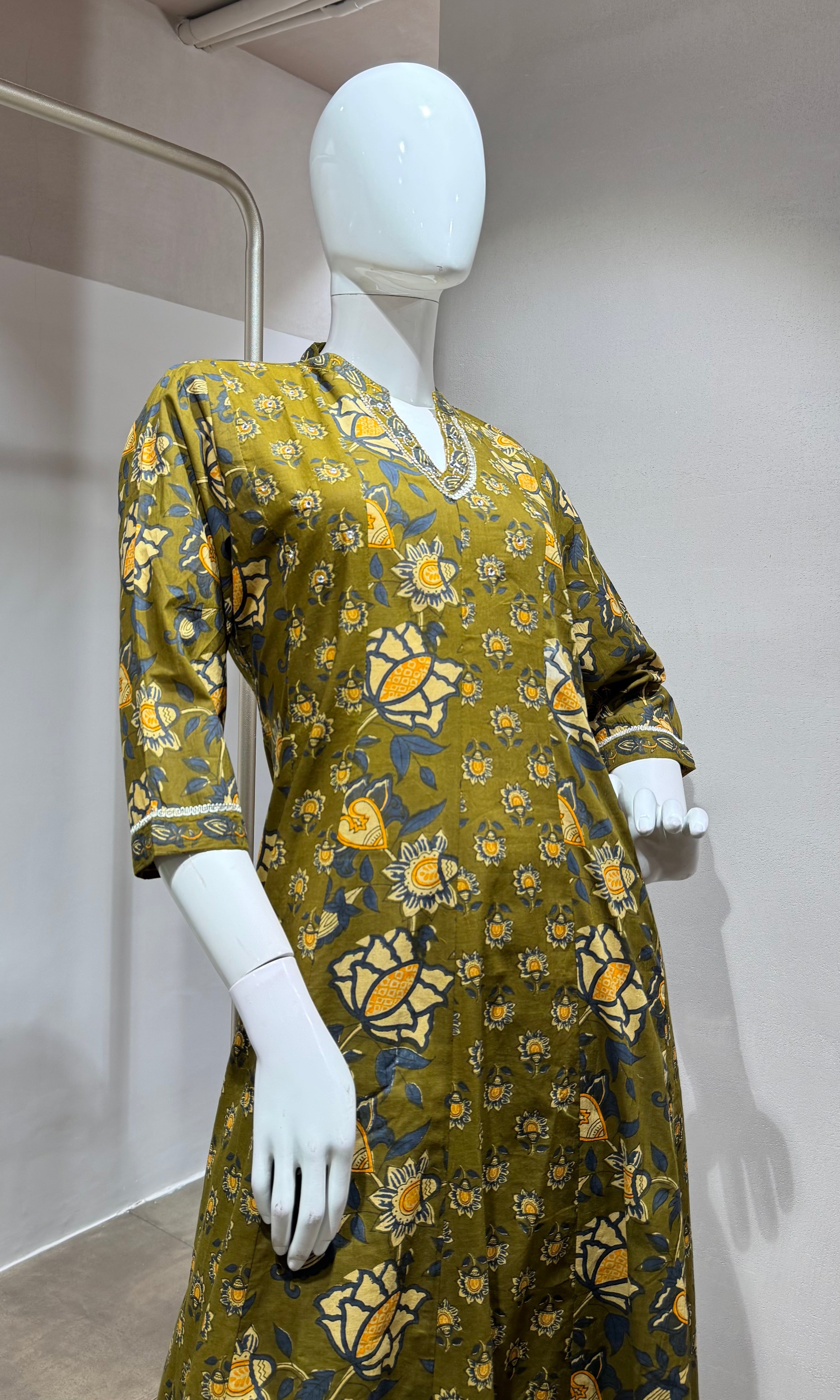 Green jaipuri cotton kurta set