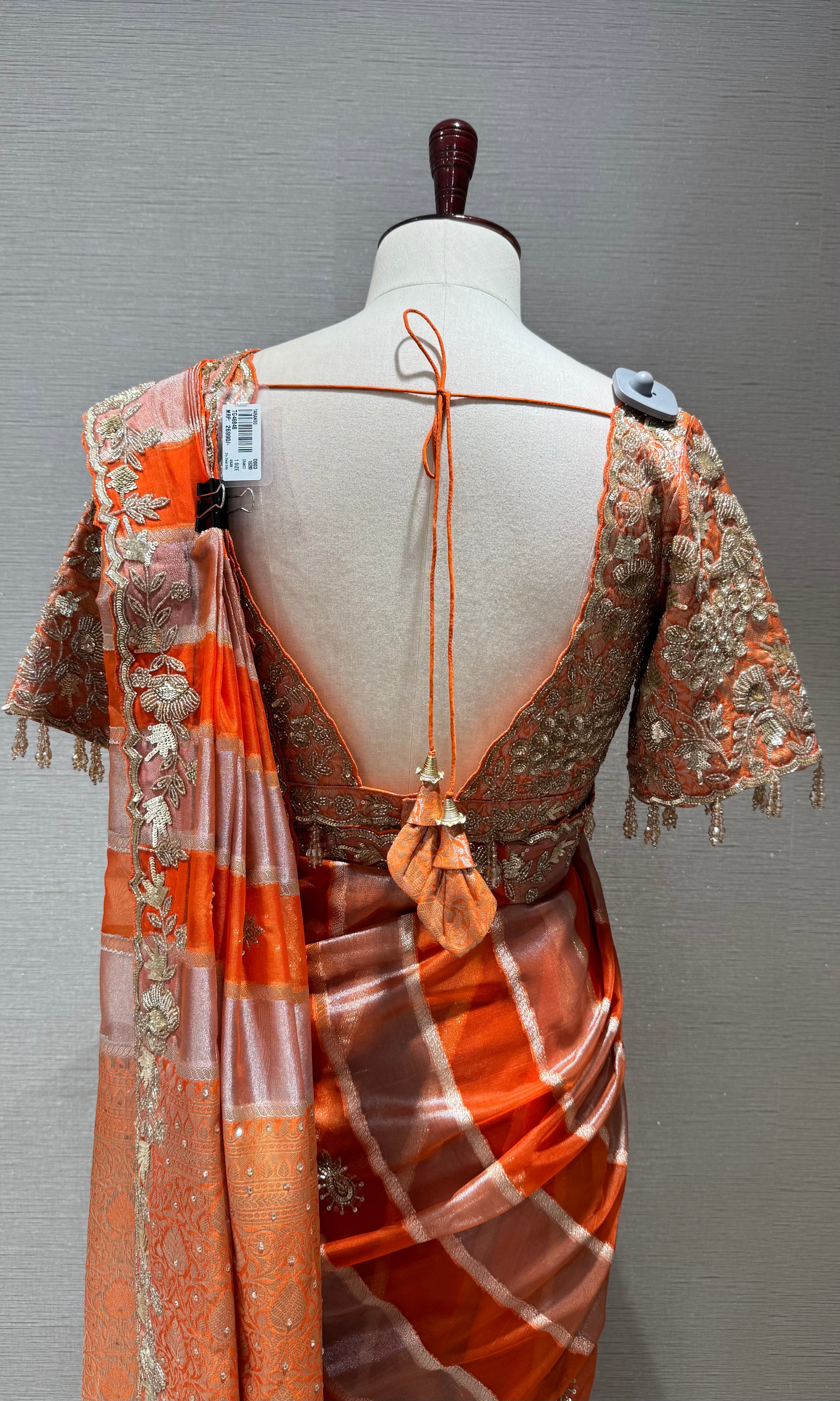 Orange Embellished Silk Leheriya Saree