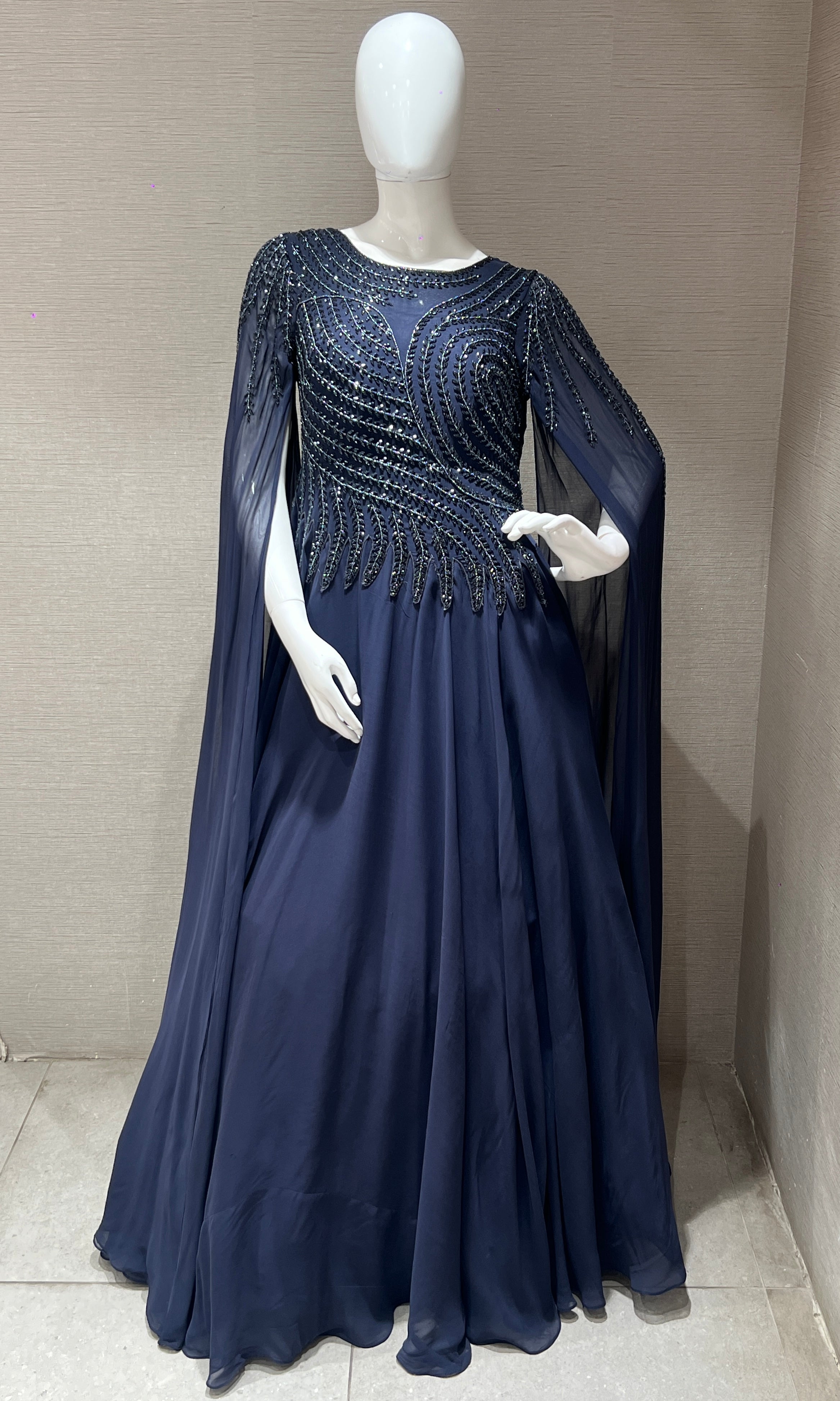 Blue long dress with butterfly sleeves