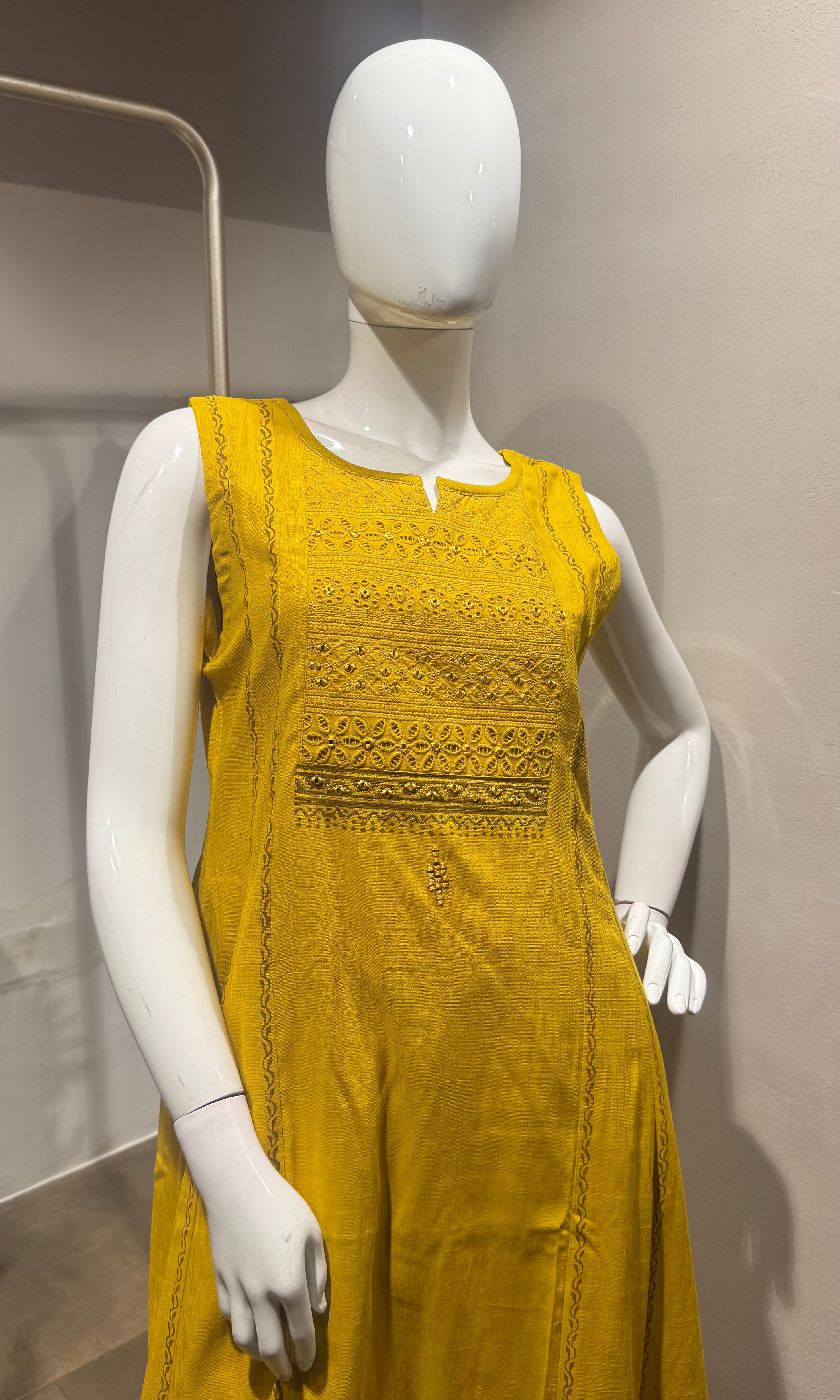 Mustard Yellow Ethnic Kurti with bottom