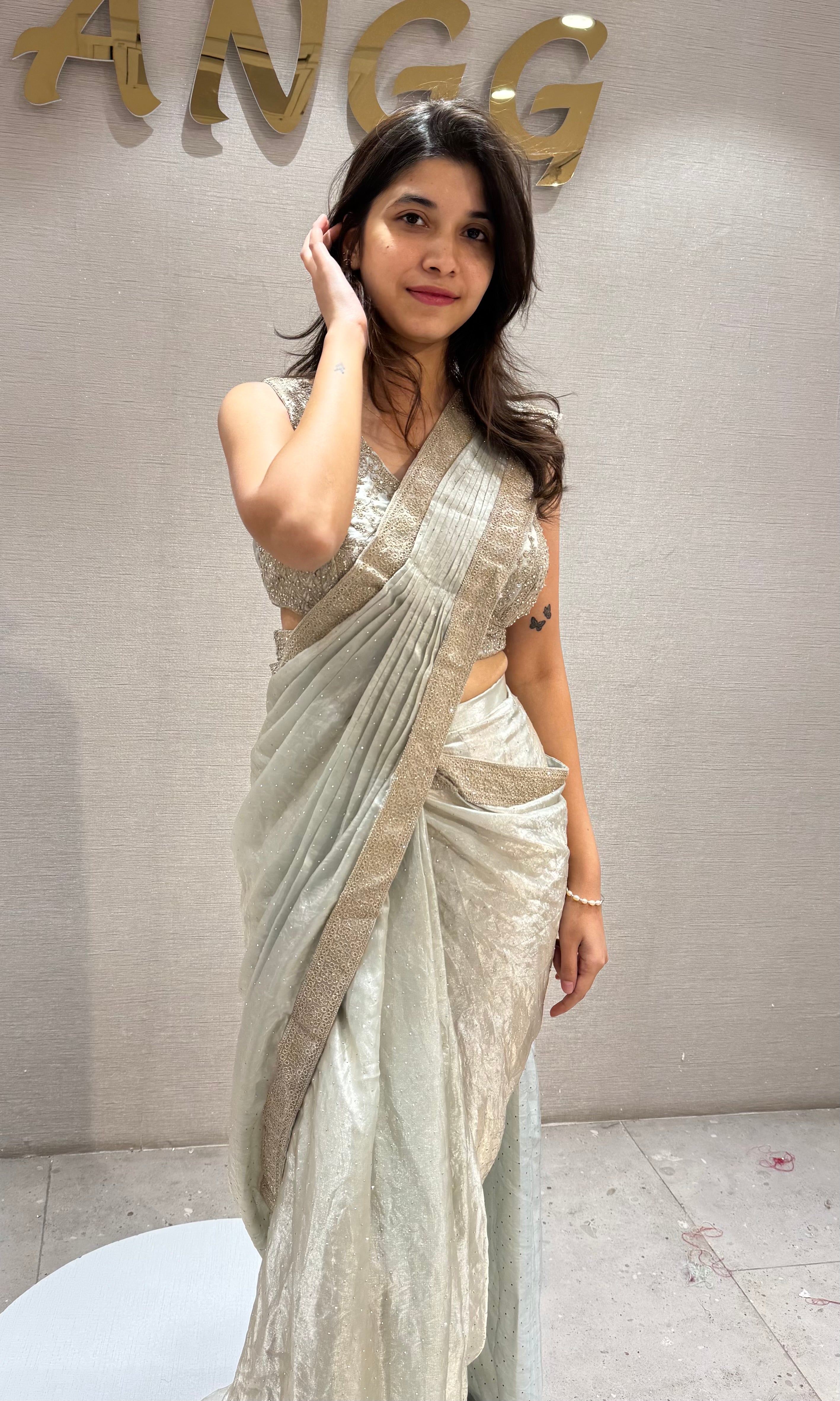 Grey Sequin Saree with Beaded Corset