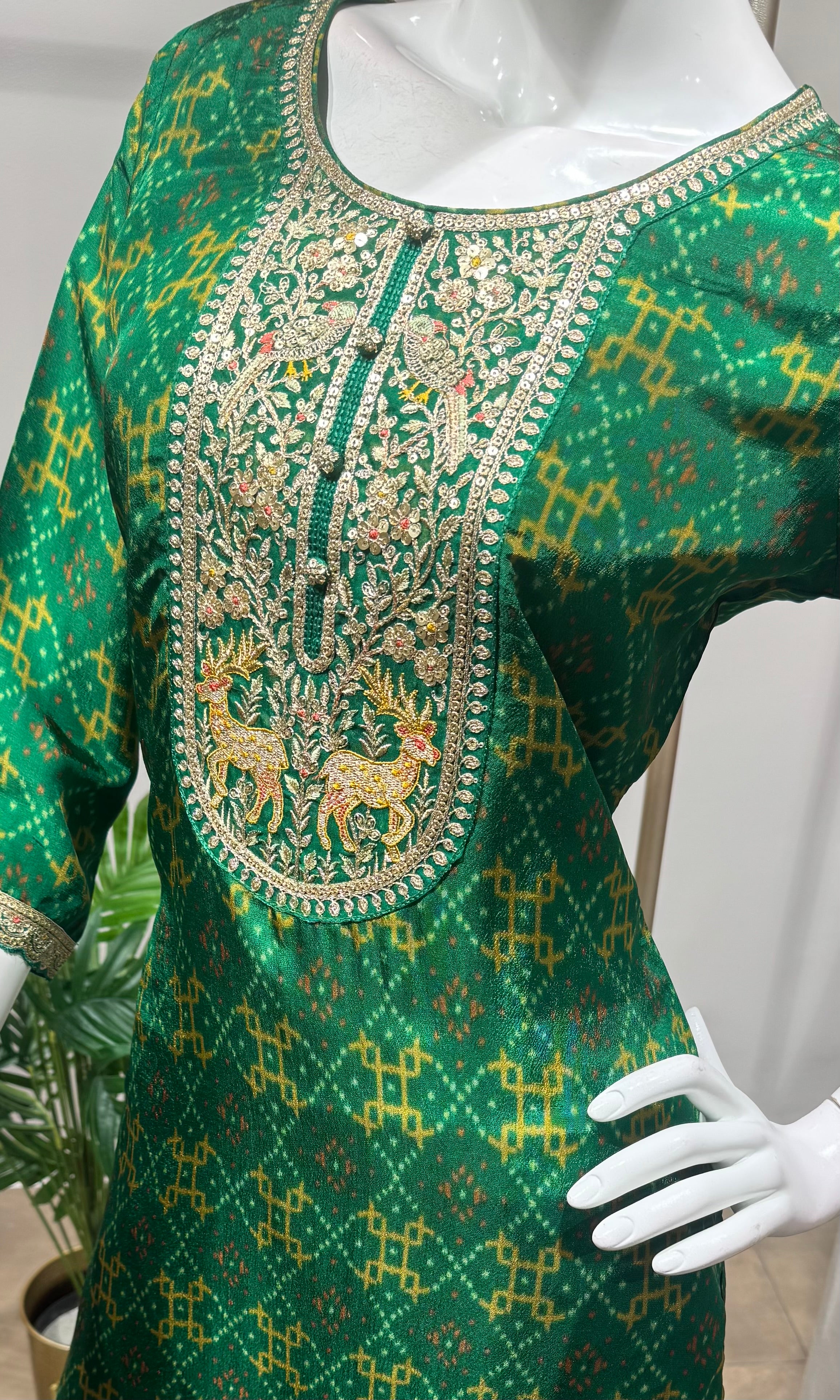 Green embroidered kurta set with dupatta