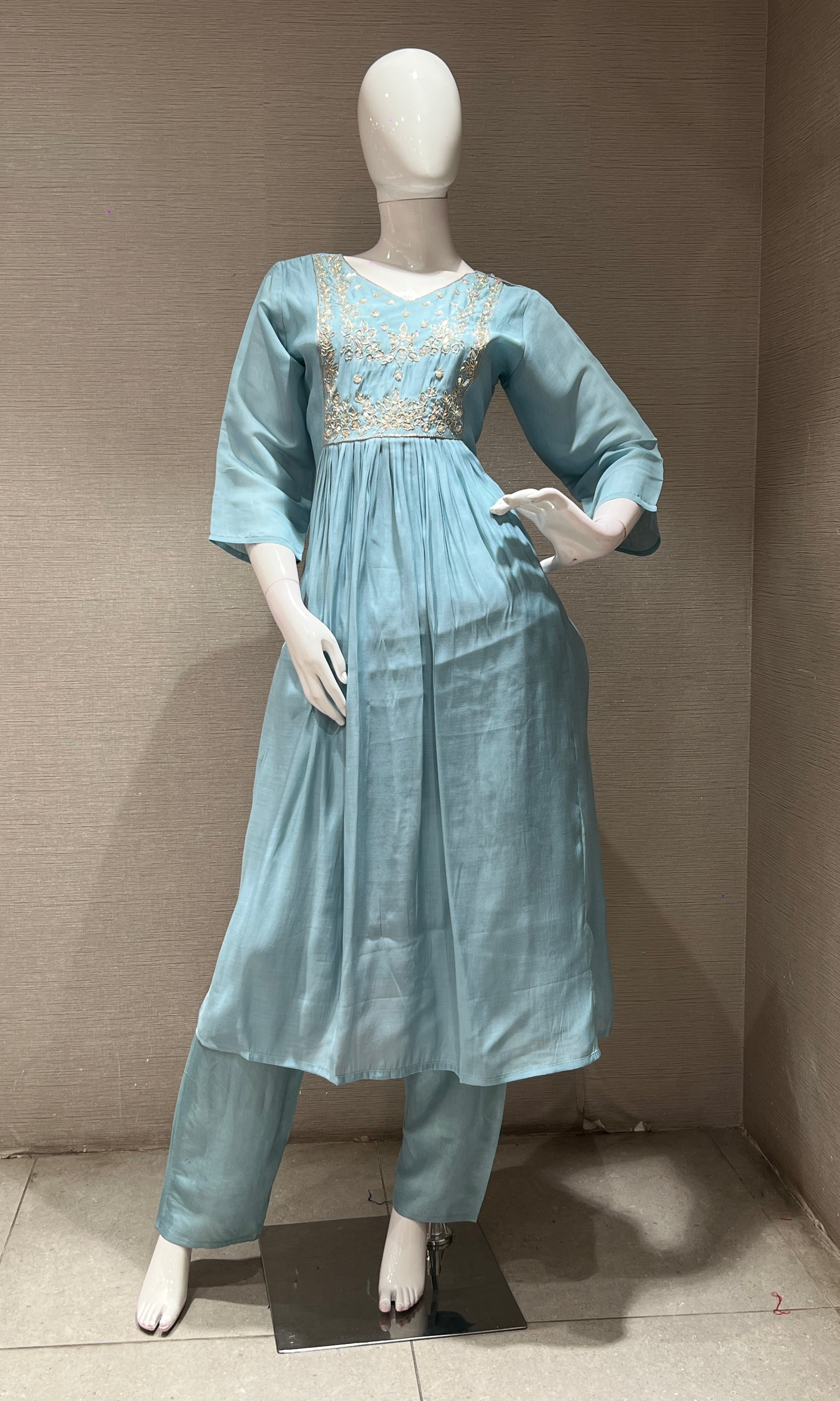 Light blue MUL CHANDERI kurta set