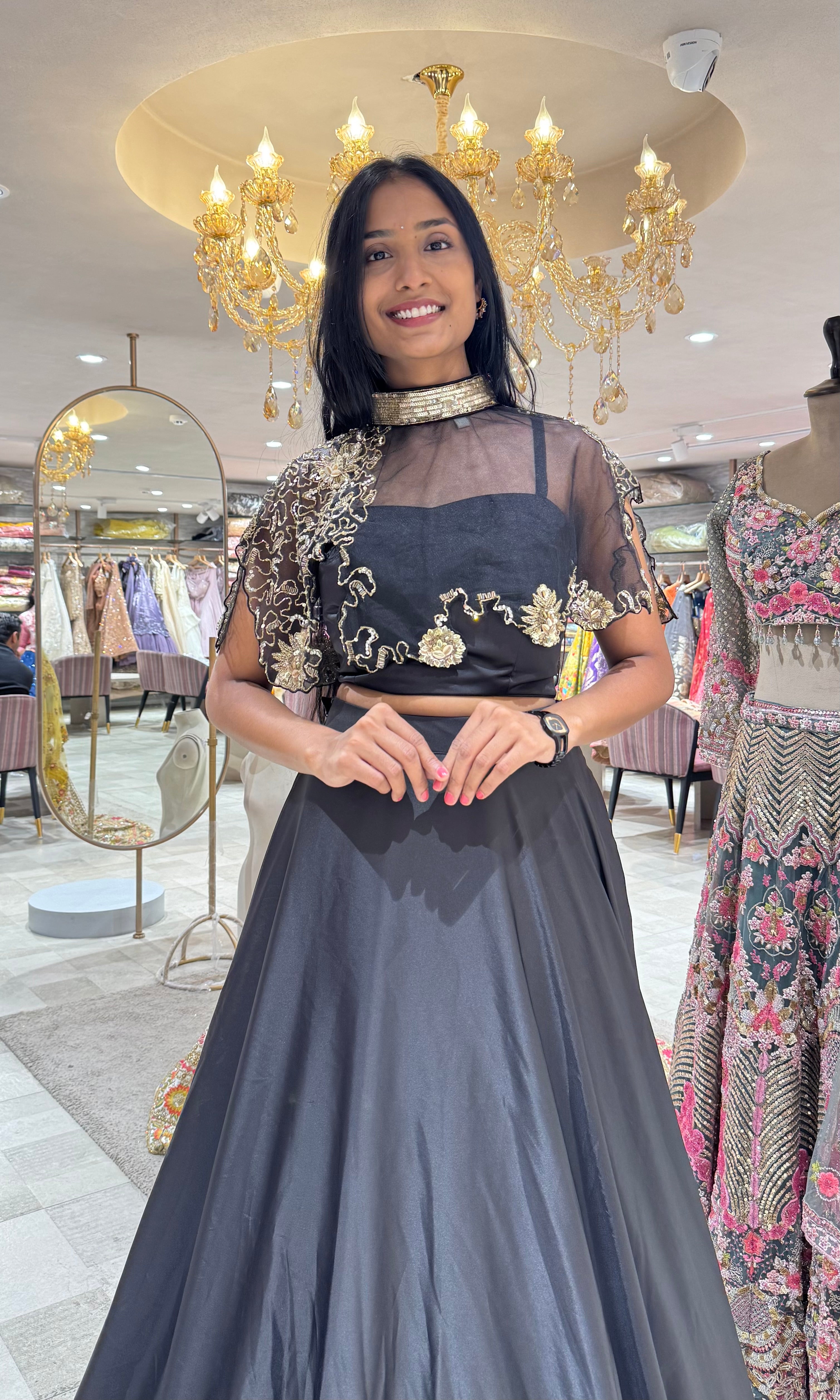 BLACK GOLDEN EMBROIDERED LEHENGA