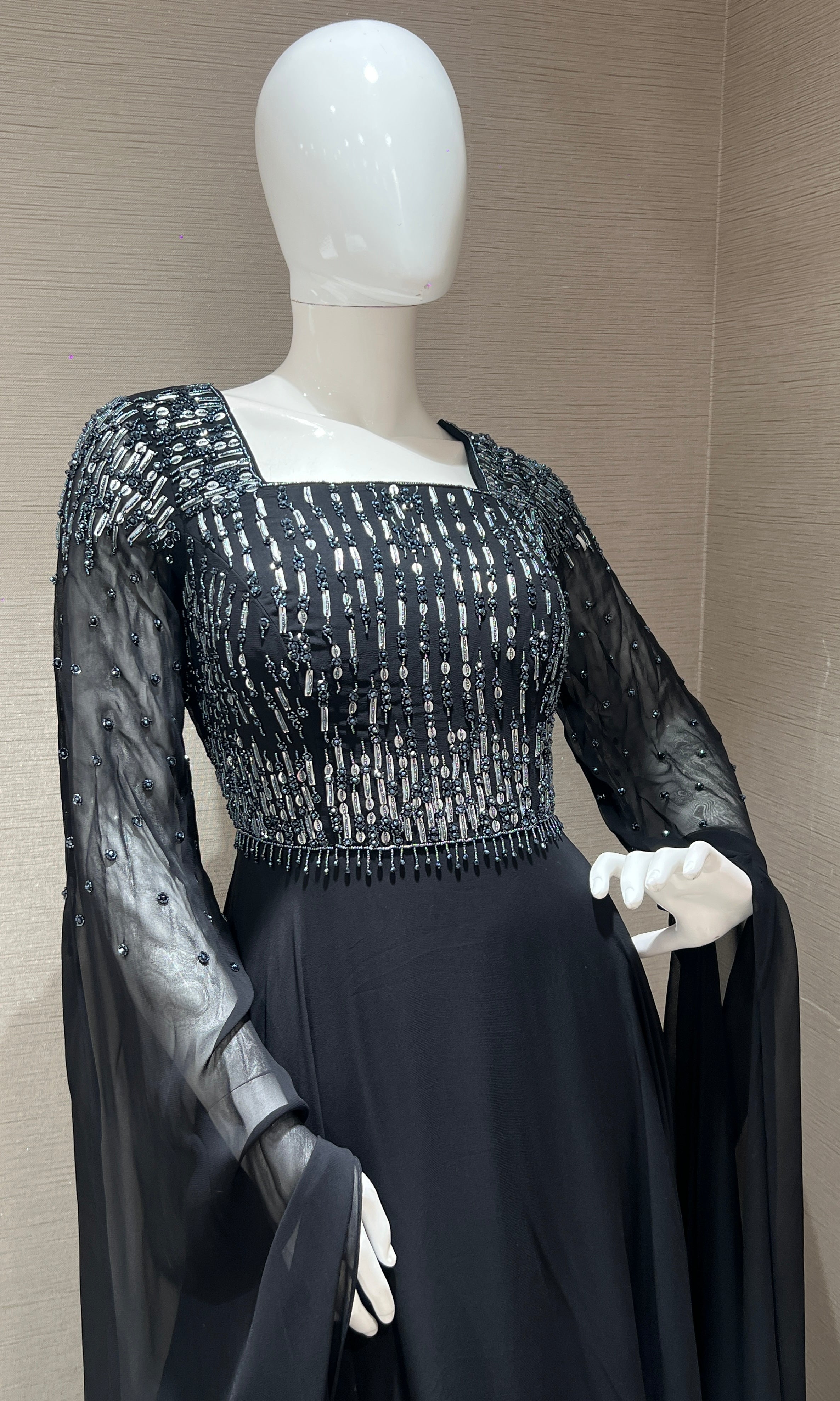 Black long dress with butterfly sleeves