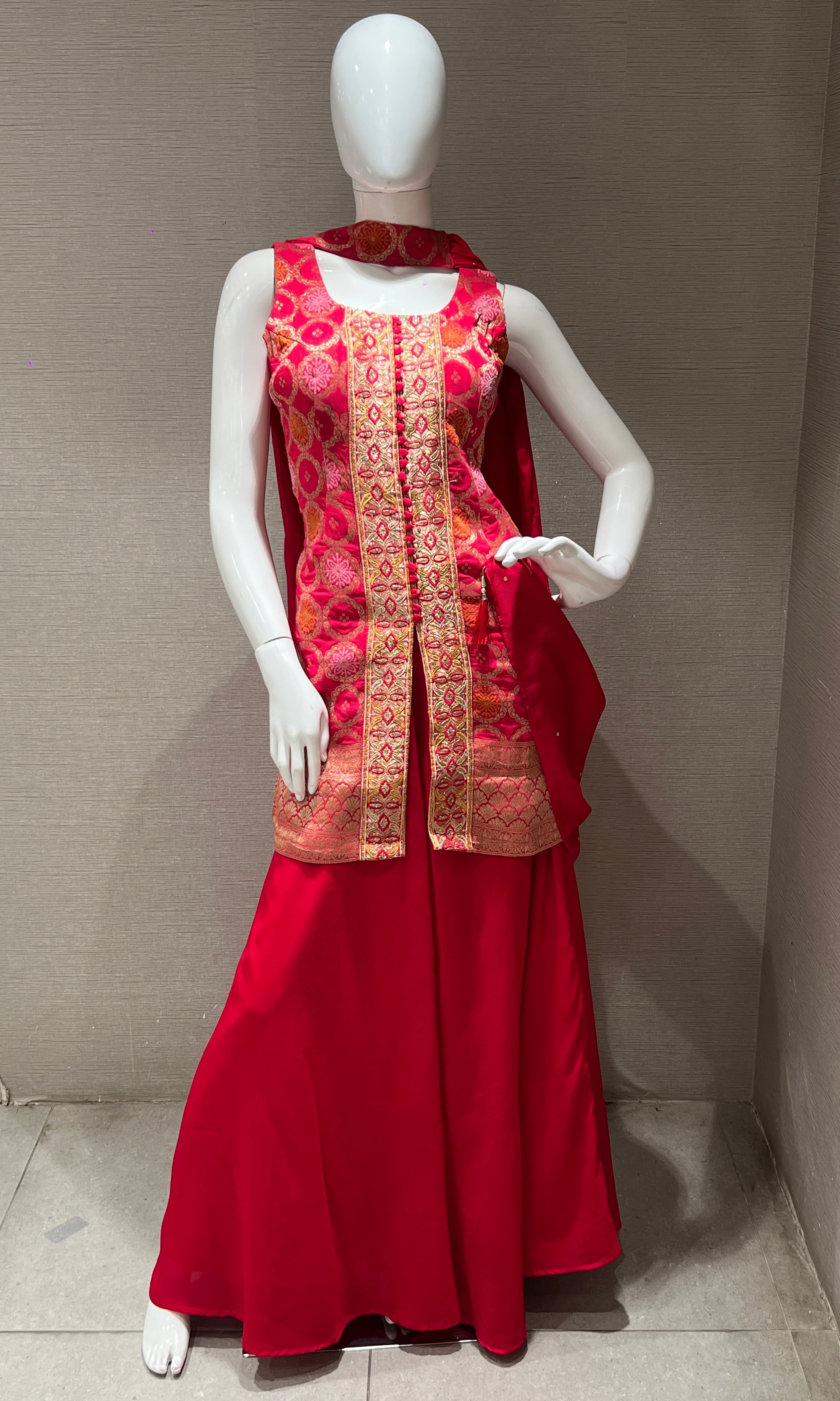 pink Floral Printed Kurta with Palazzo Pants