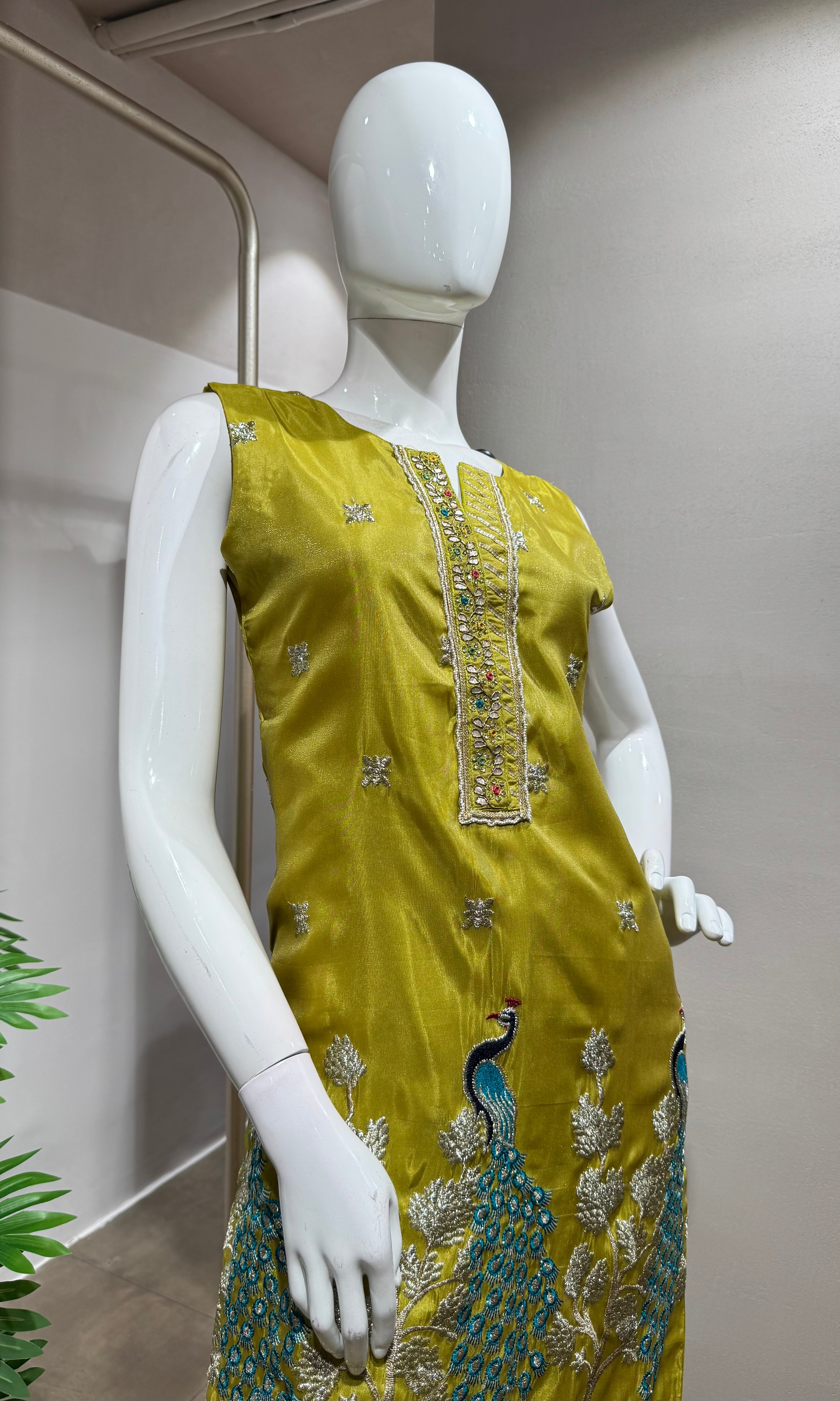 GREEN PEACOCK KURTI WITH PALAZZO PANTS