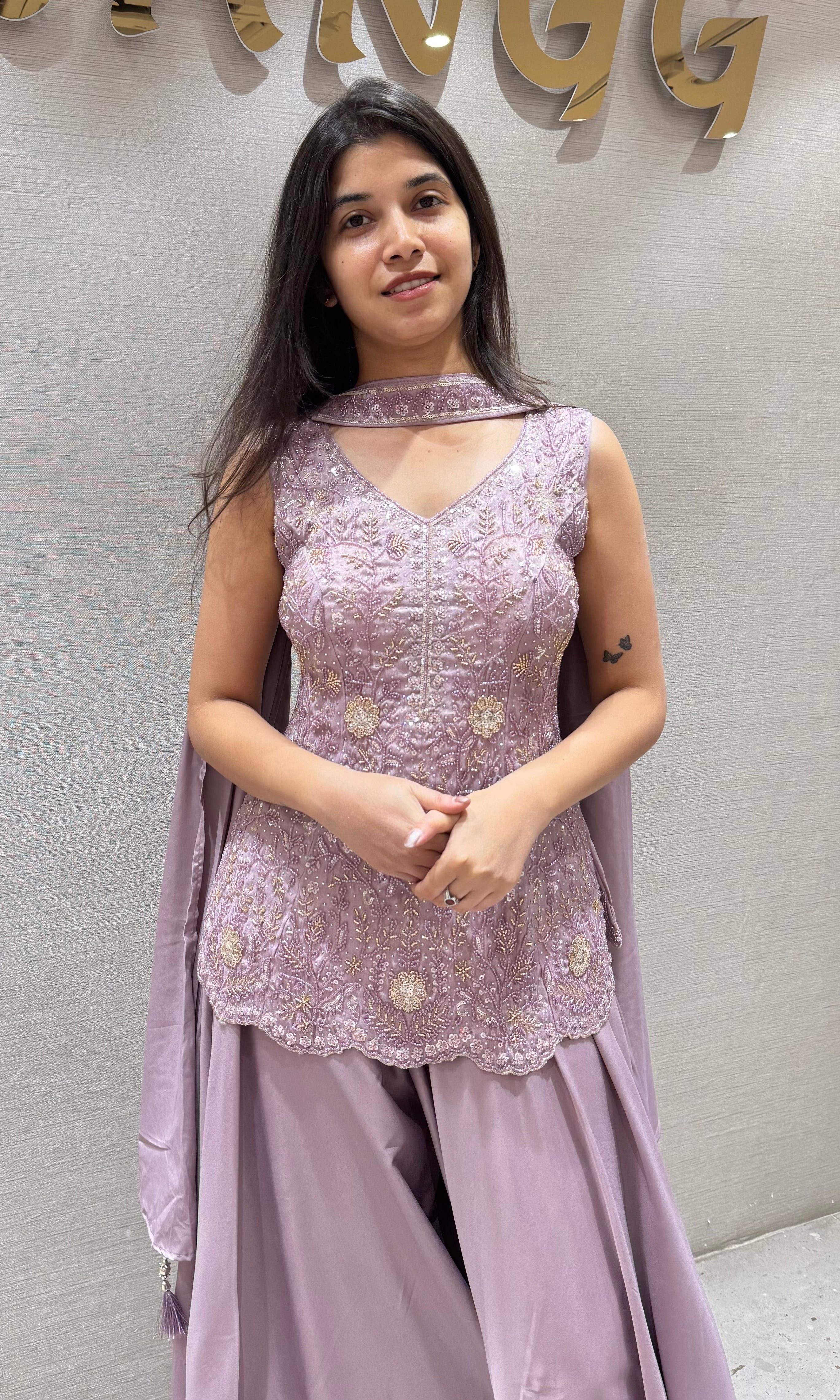 LIGHT Purple Embroidered palazzo Set