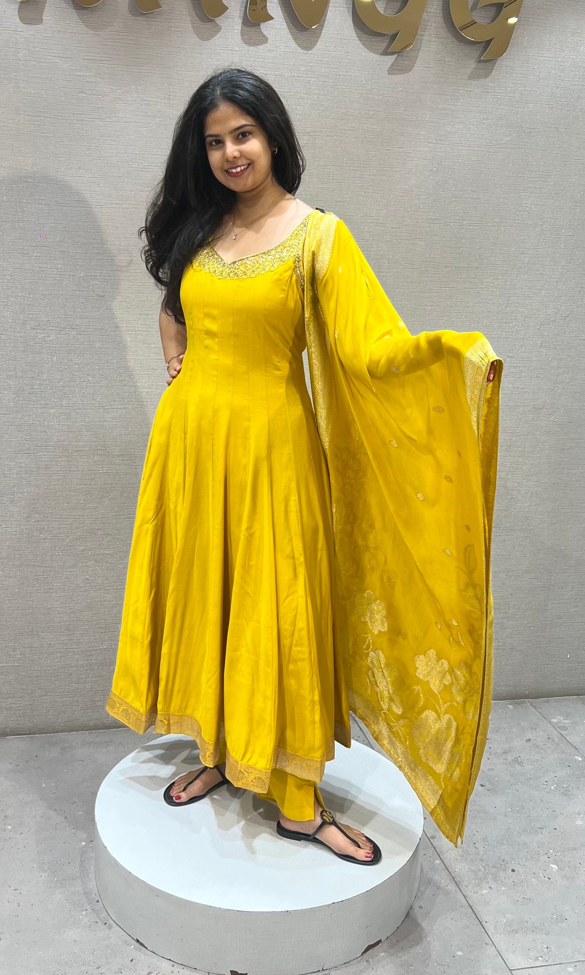 Vibrant Yellow silk Anarkali with Matching Dupatta