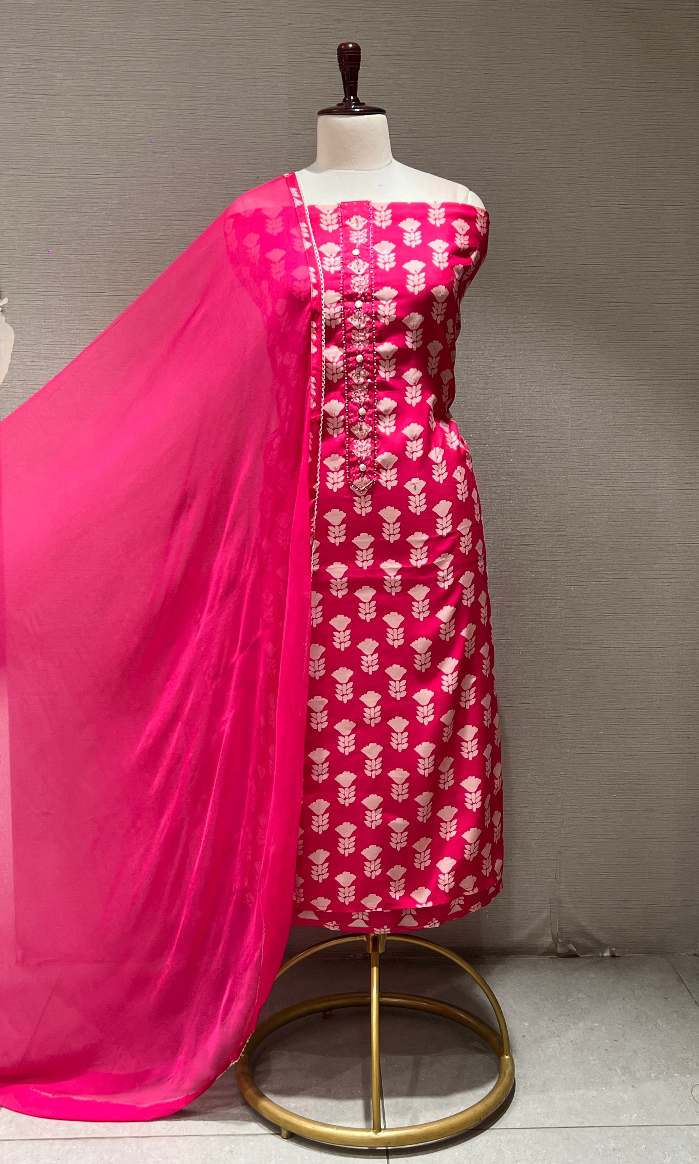 PINK FLORAL PRINT DRESS MATERIAL