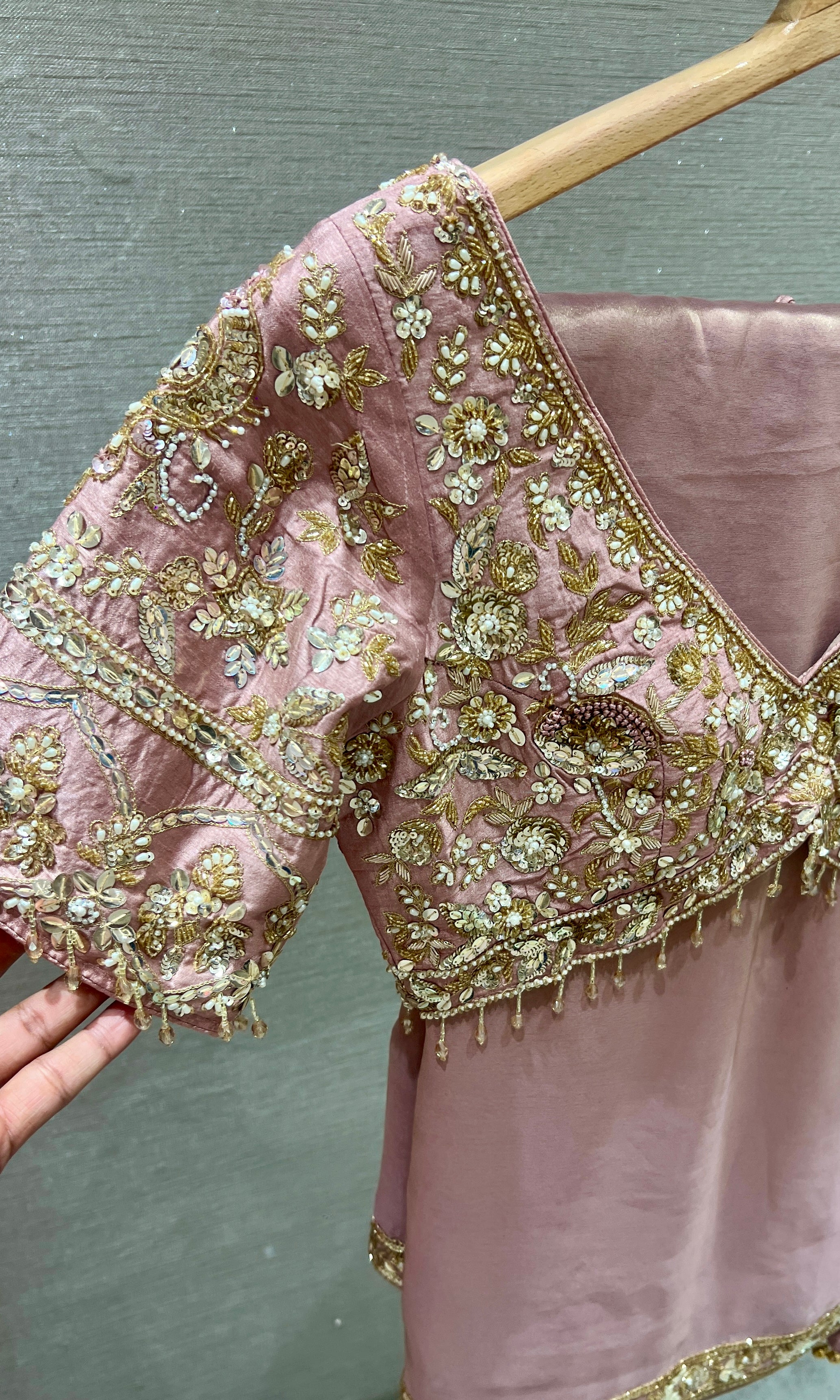 Blush Bloom Hand-Embroidered Saree Set