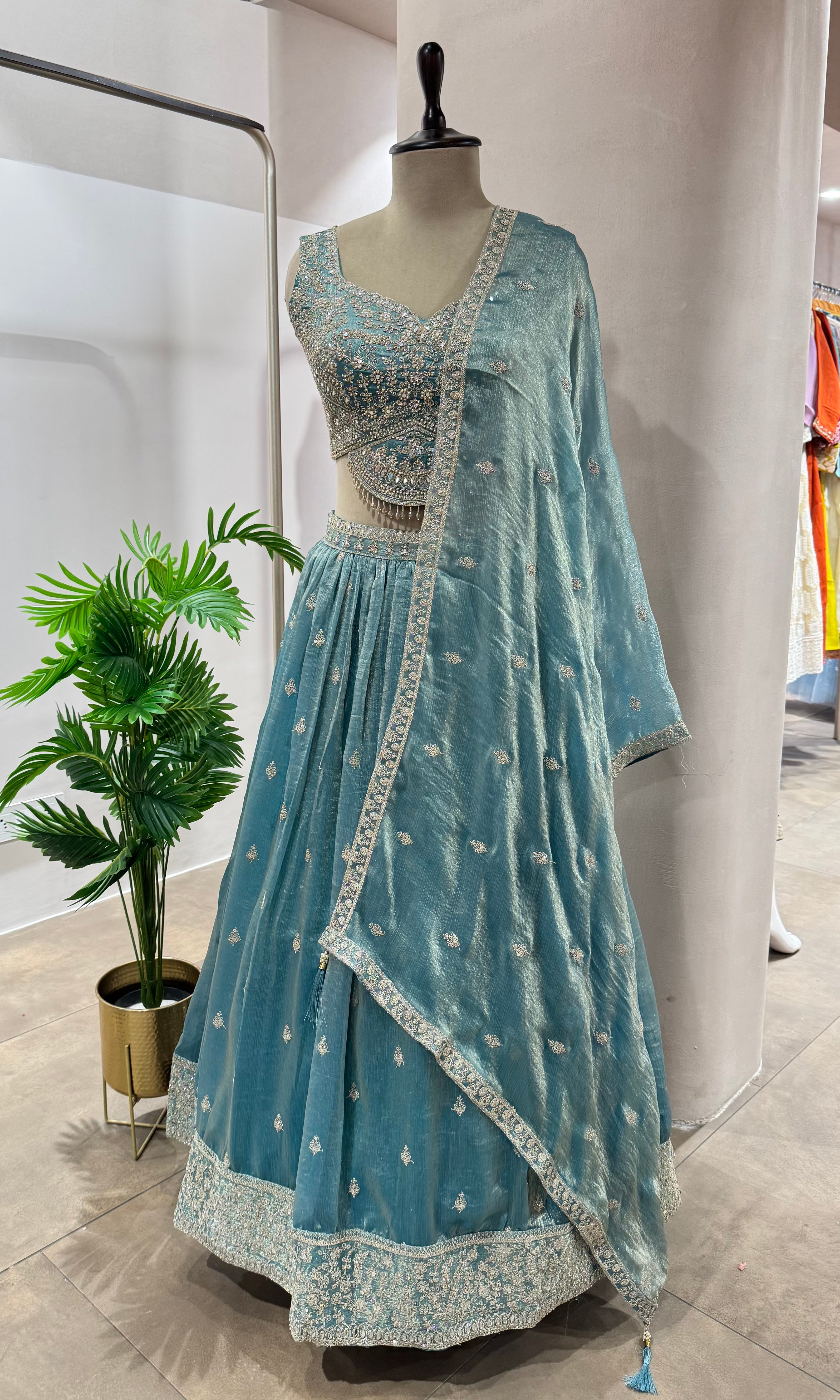 SEA Blue Silk Sweetheart Lehenga