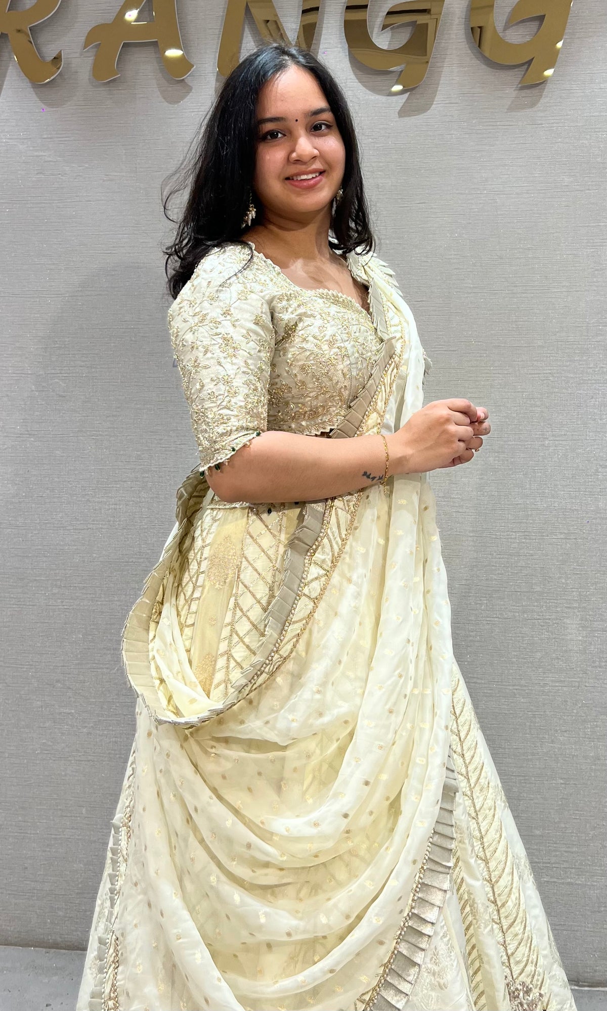 Ivory white gold lehenga WITH BEADS