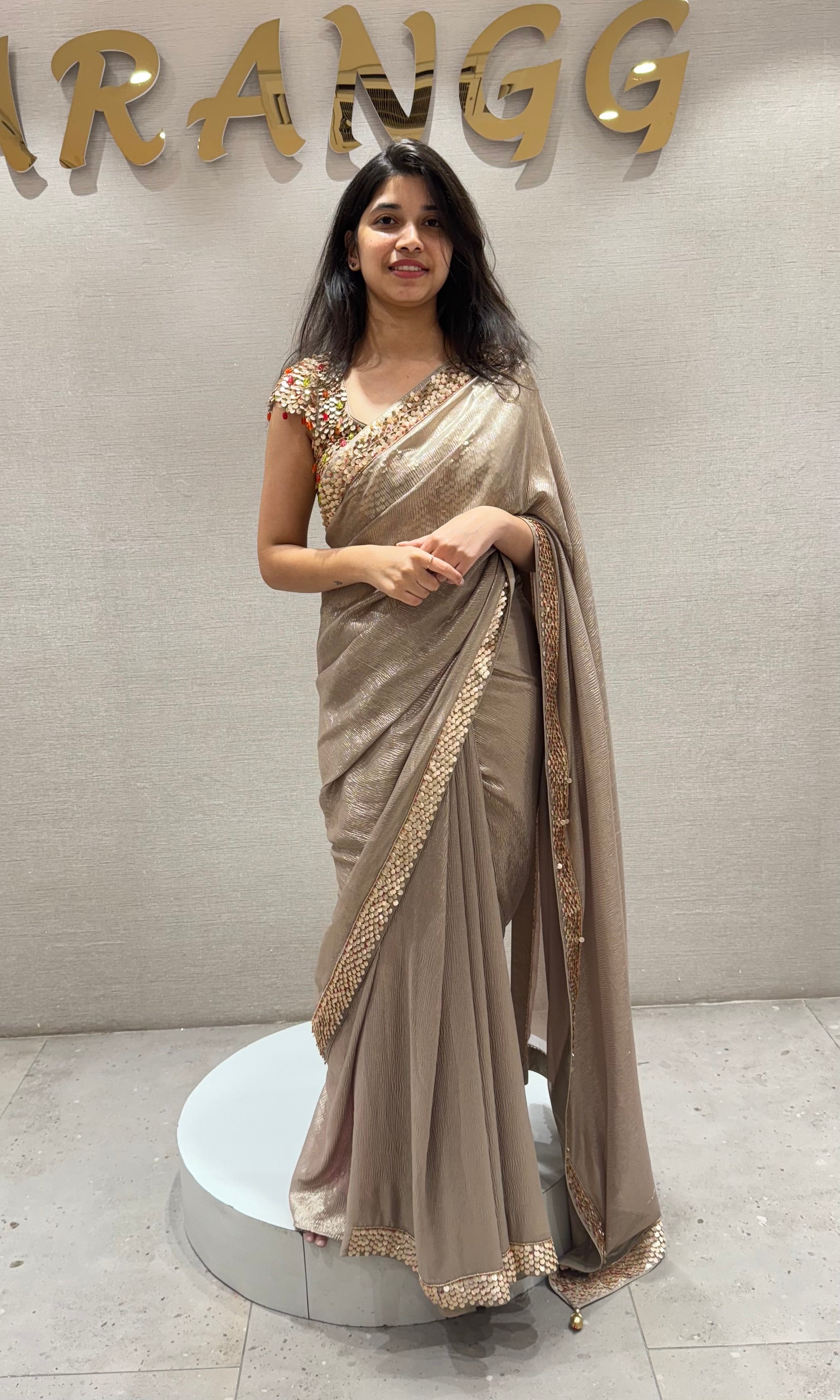 BEige designer SAREE WITH ready BLOUSE