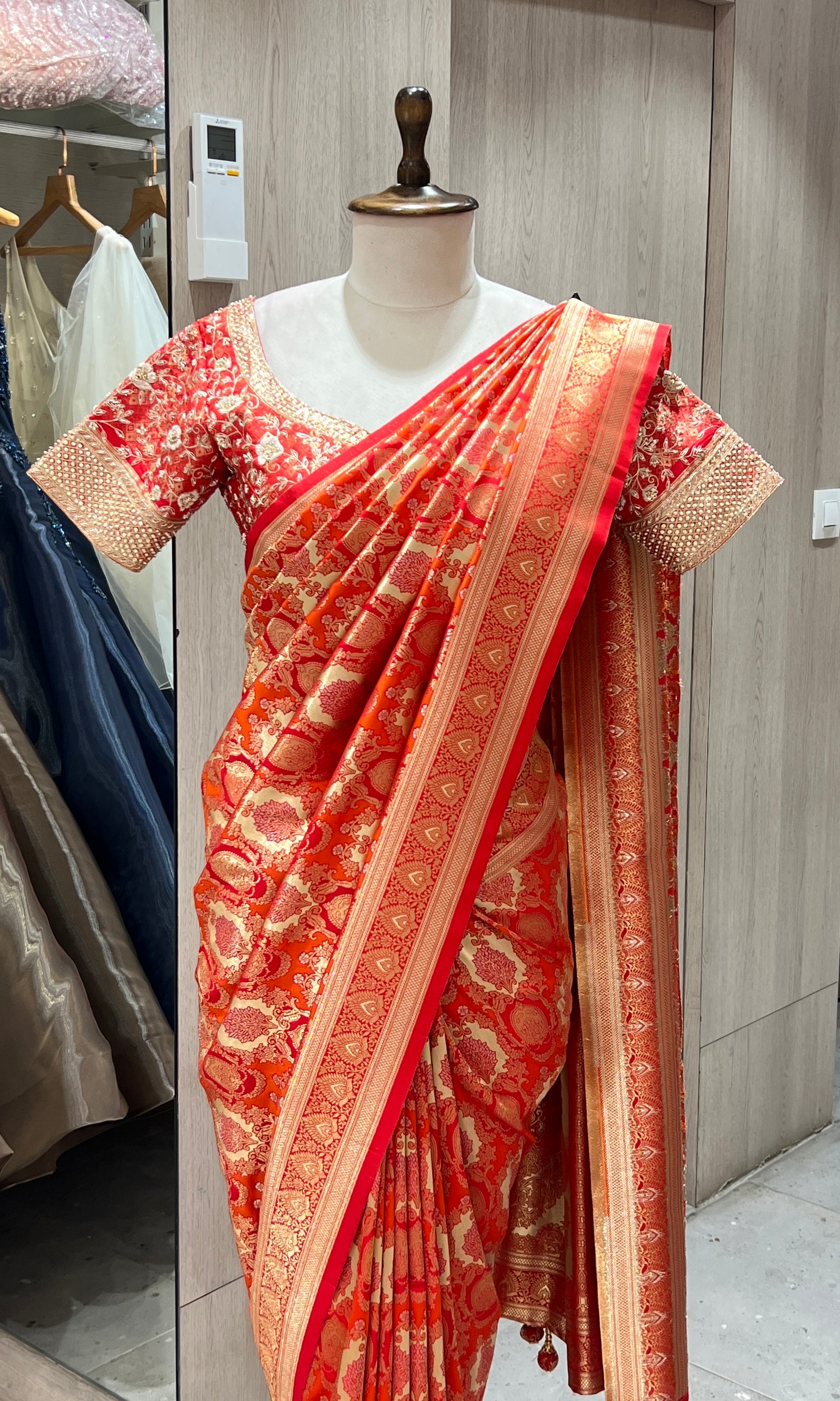 Red and gold kanjivaram saree with blouse