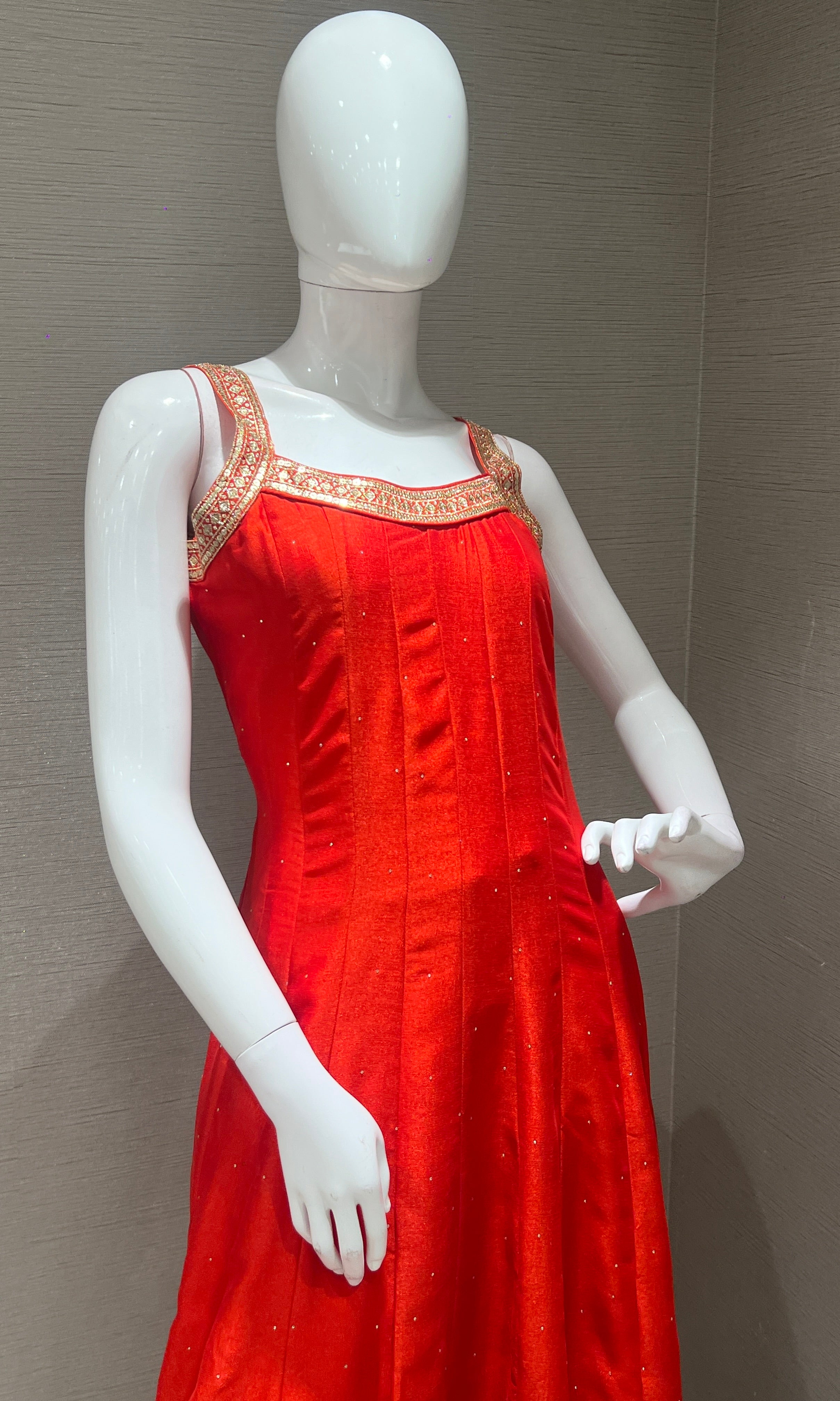 Orange anarkali set with gold embroidery