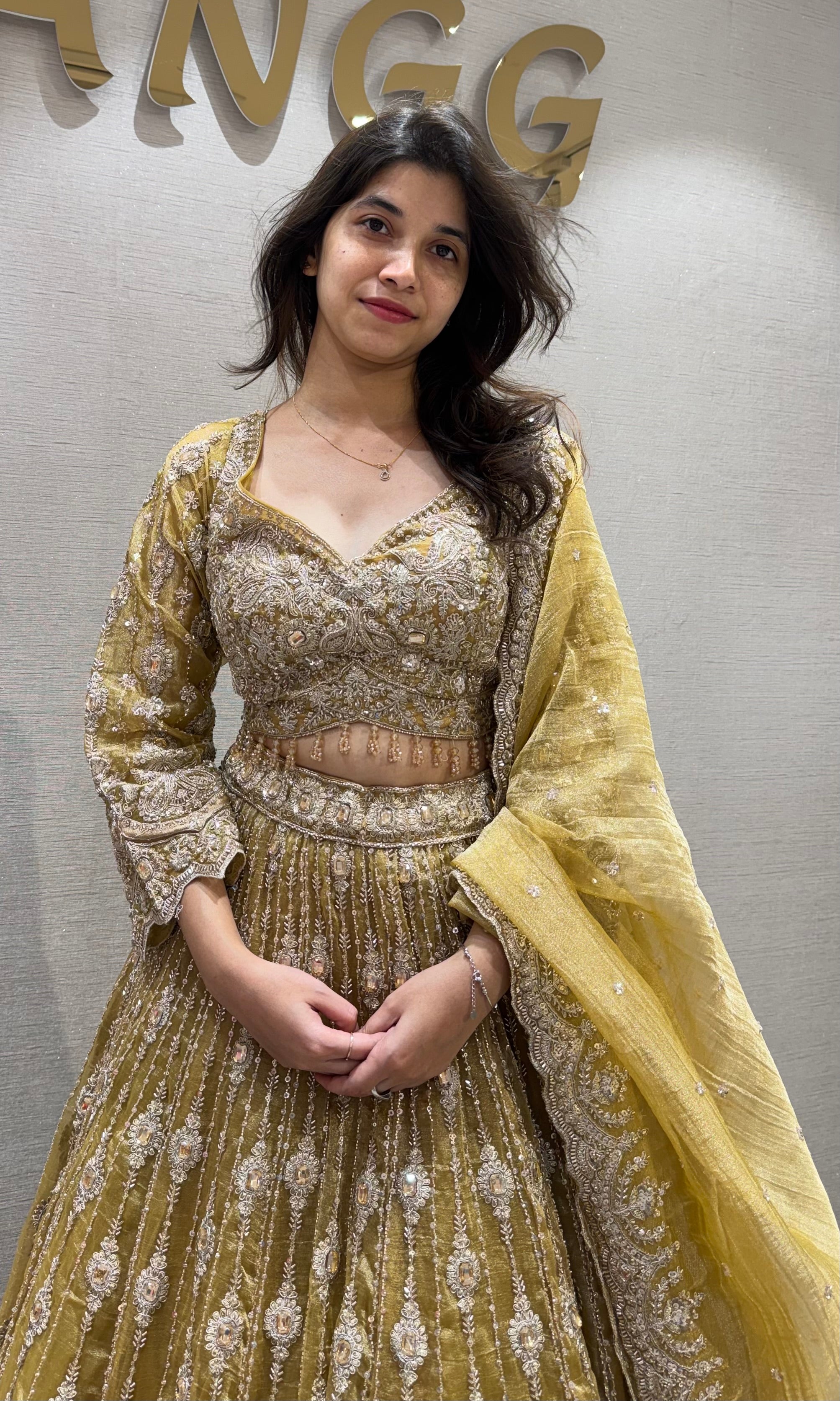Sandel Yellow Georgette Lehenga set