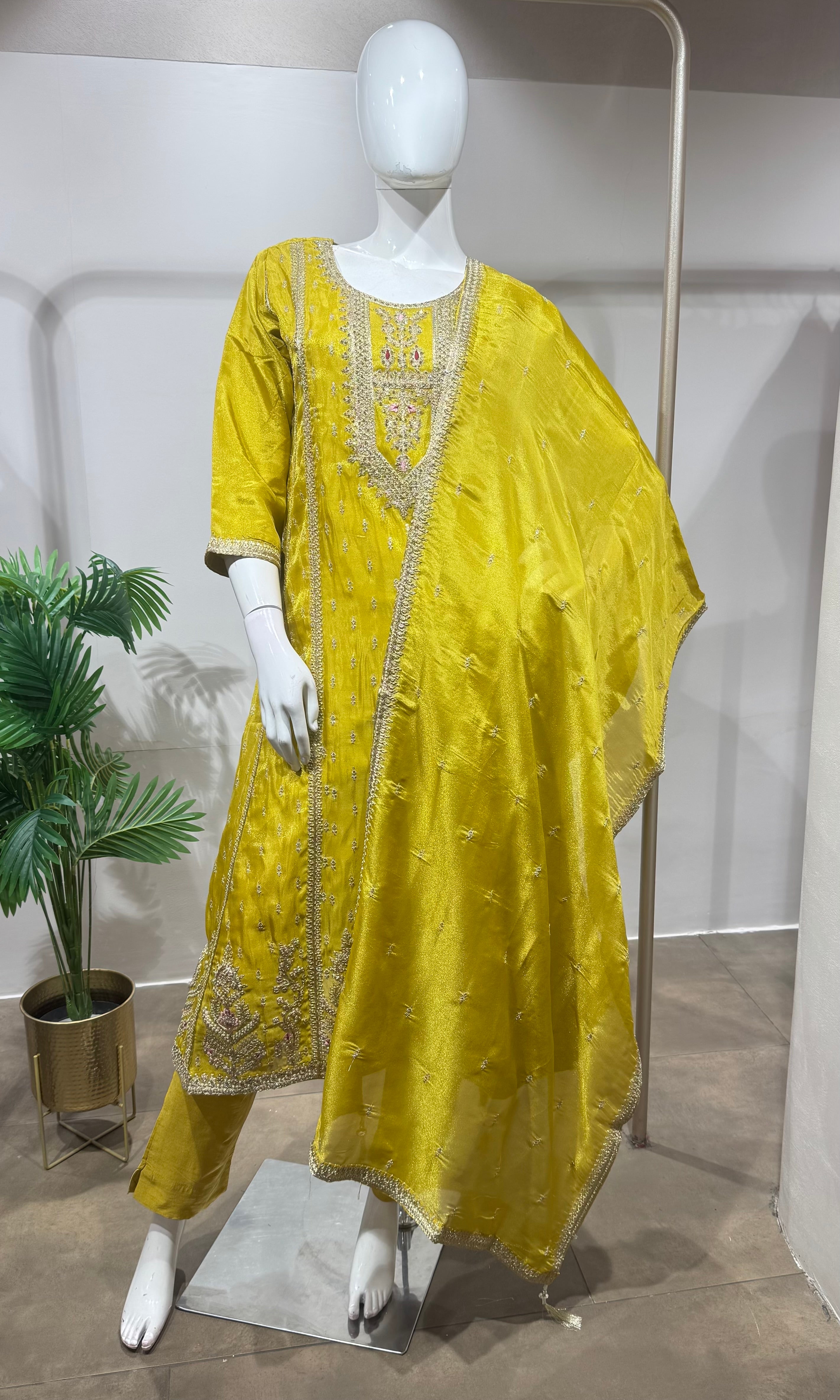 Yellow Regal Gold Zari Silk KURTA SET