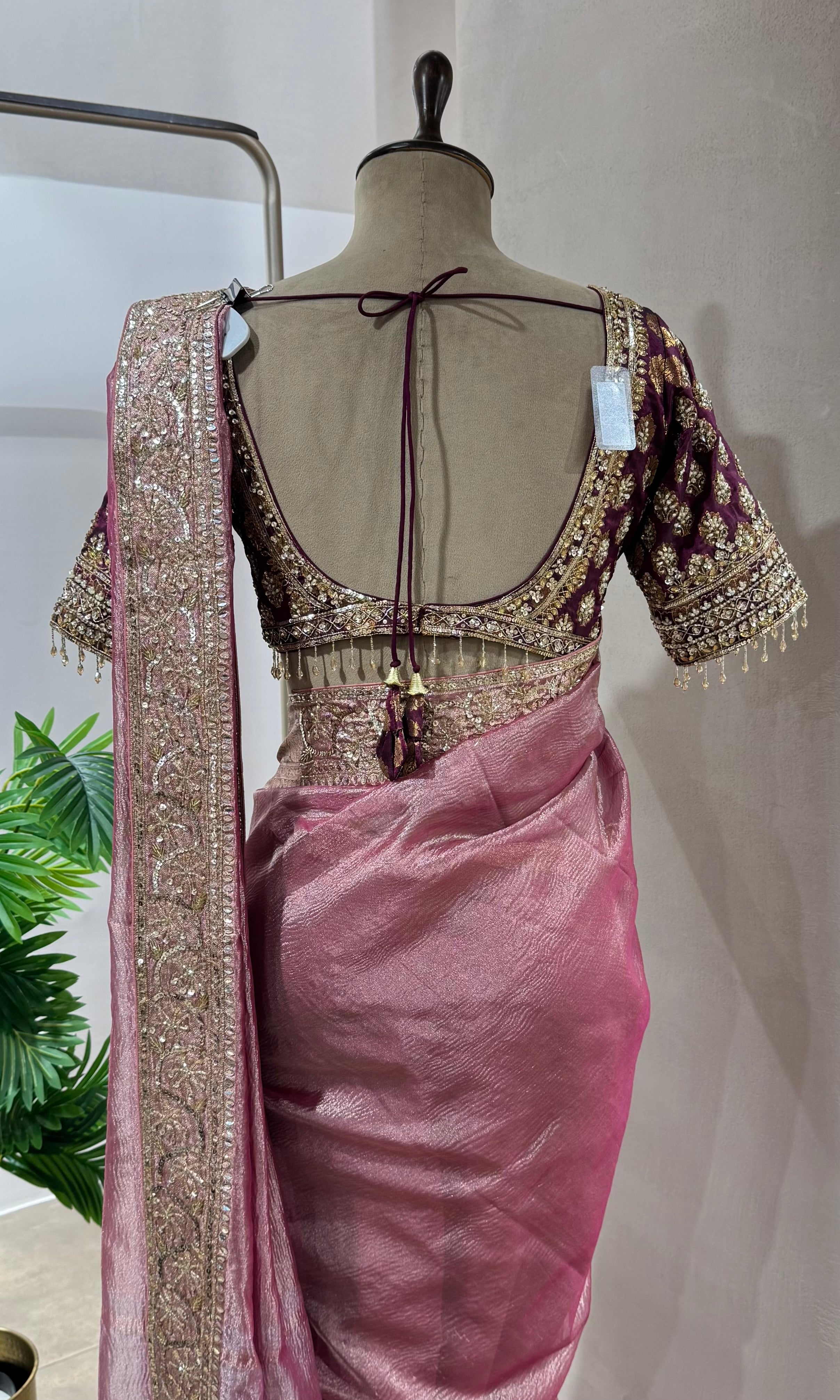 TISSUE WINE BANARASI SAREE WITH BLOUSE