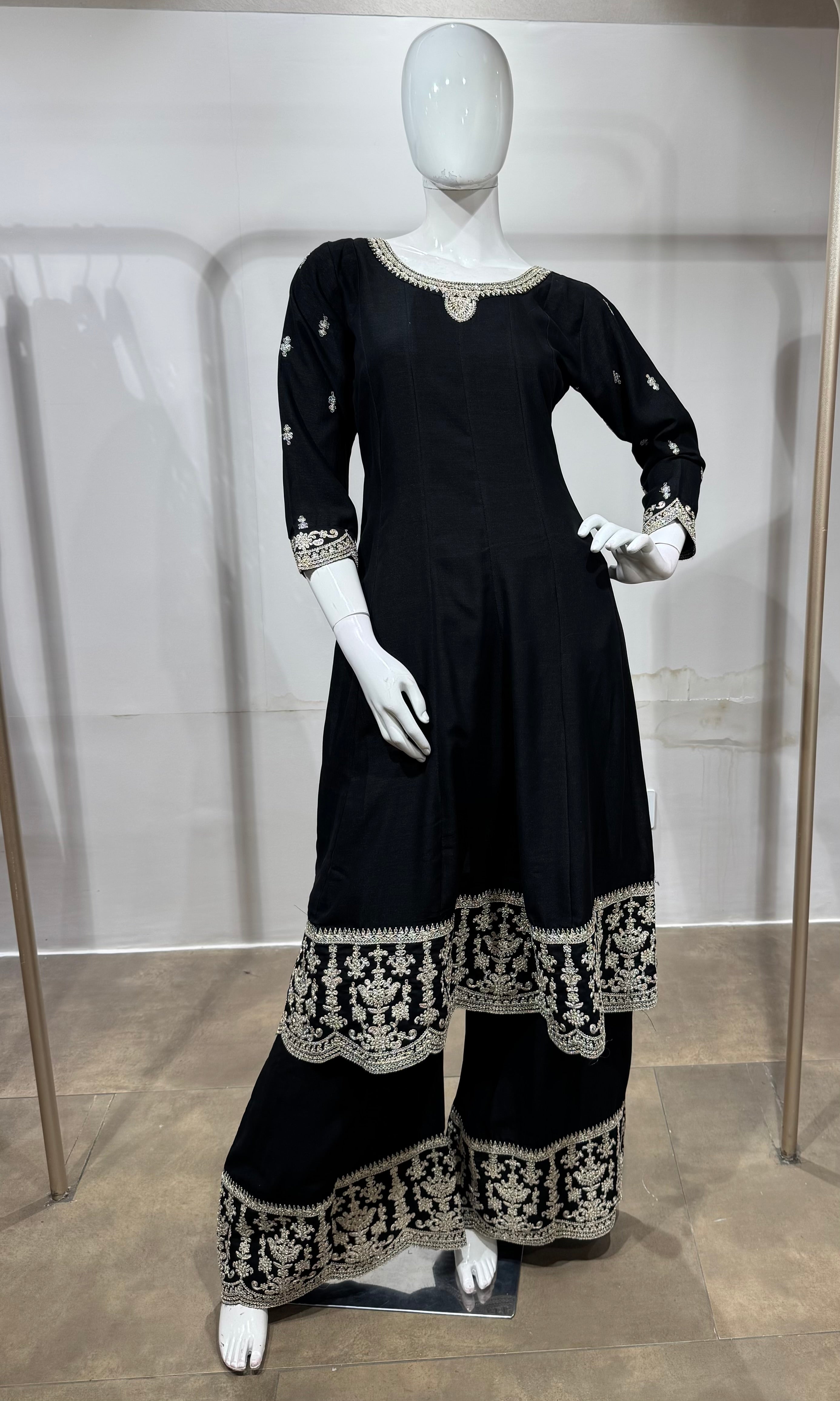 Black & Silver Georgette Anarkali Ensemble