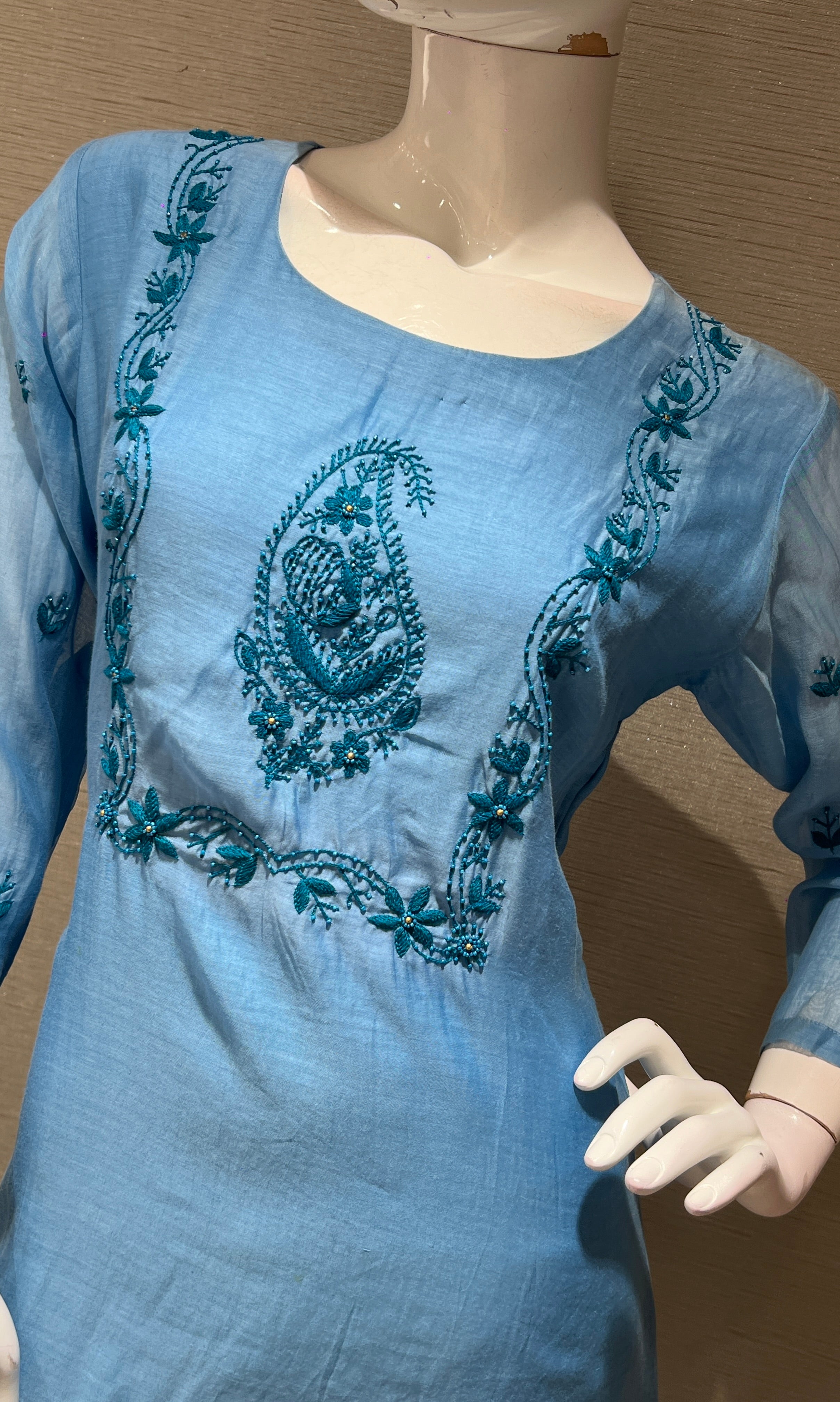 Sea Blue MUL CHANDERI kurta set