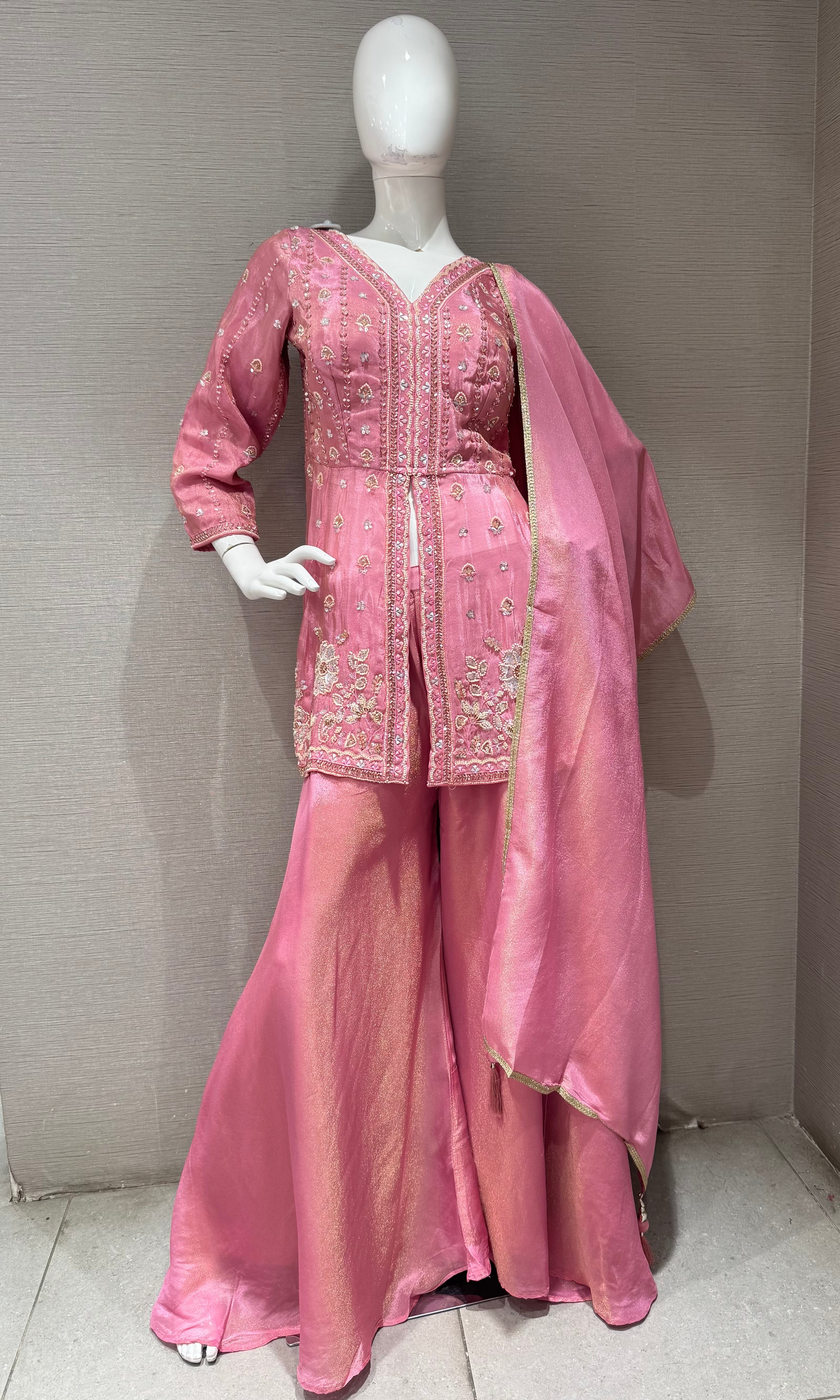 Blush Pink Embroidered Silk palazzo Set