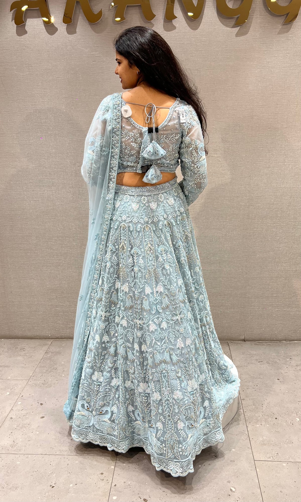 Powder Blue Floral silk Embroidered Bridal Lehenga set with dupatta