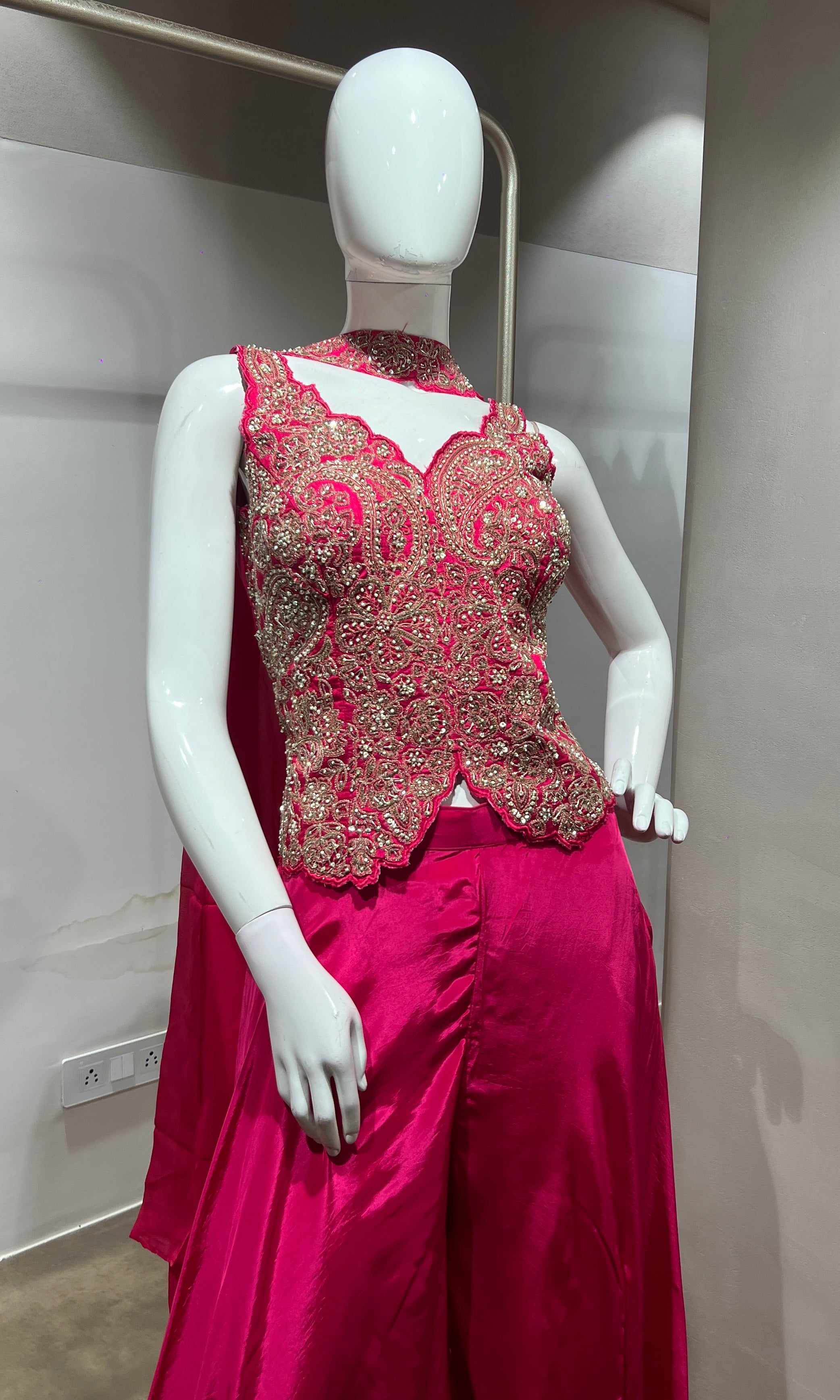 Pink embroidered corset style palazzo set