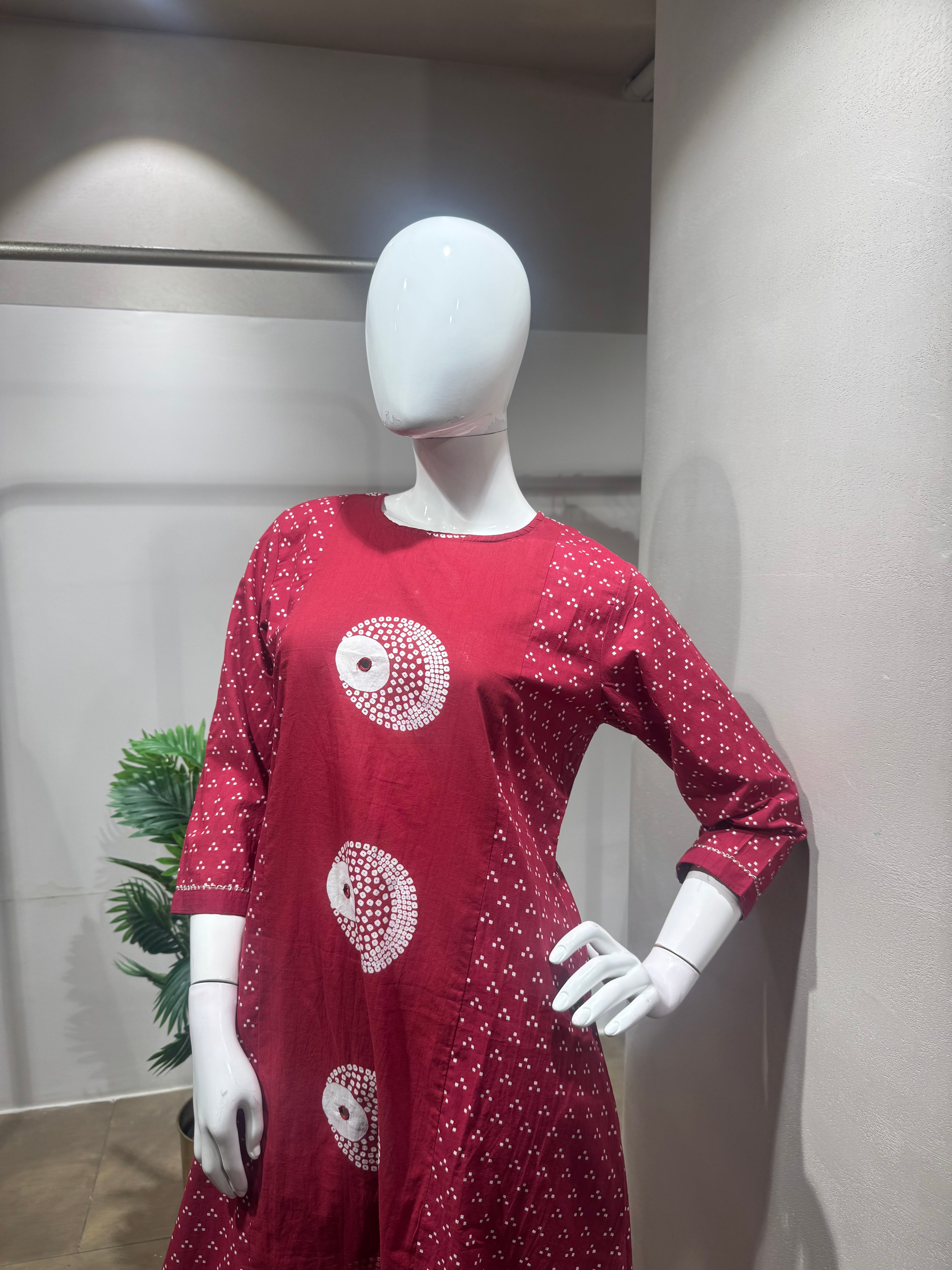 Red Cotton Bandhani Printed Kurta Set