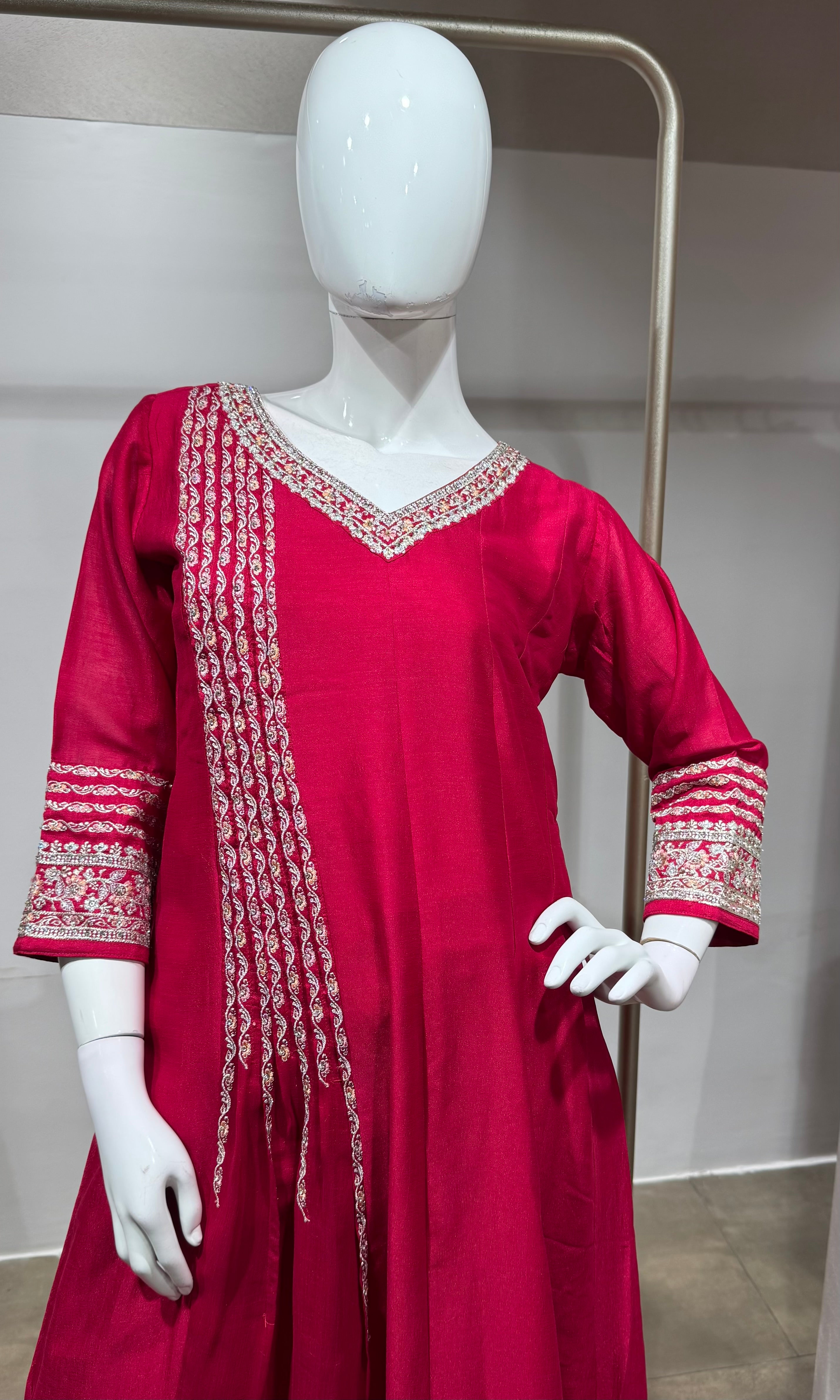 Rani pink Golden ethnic anarkali set